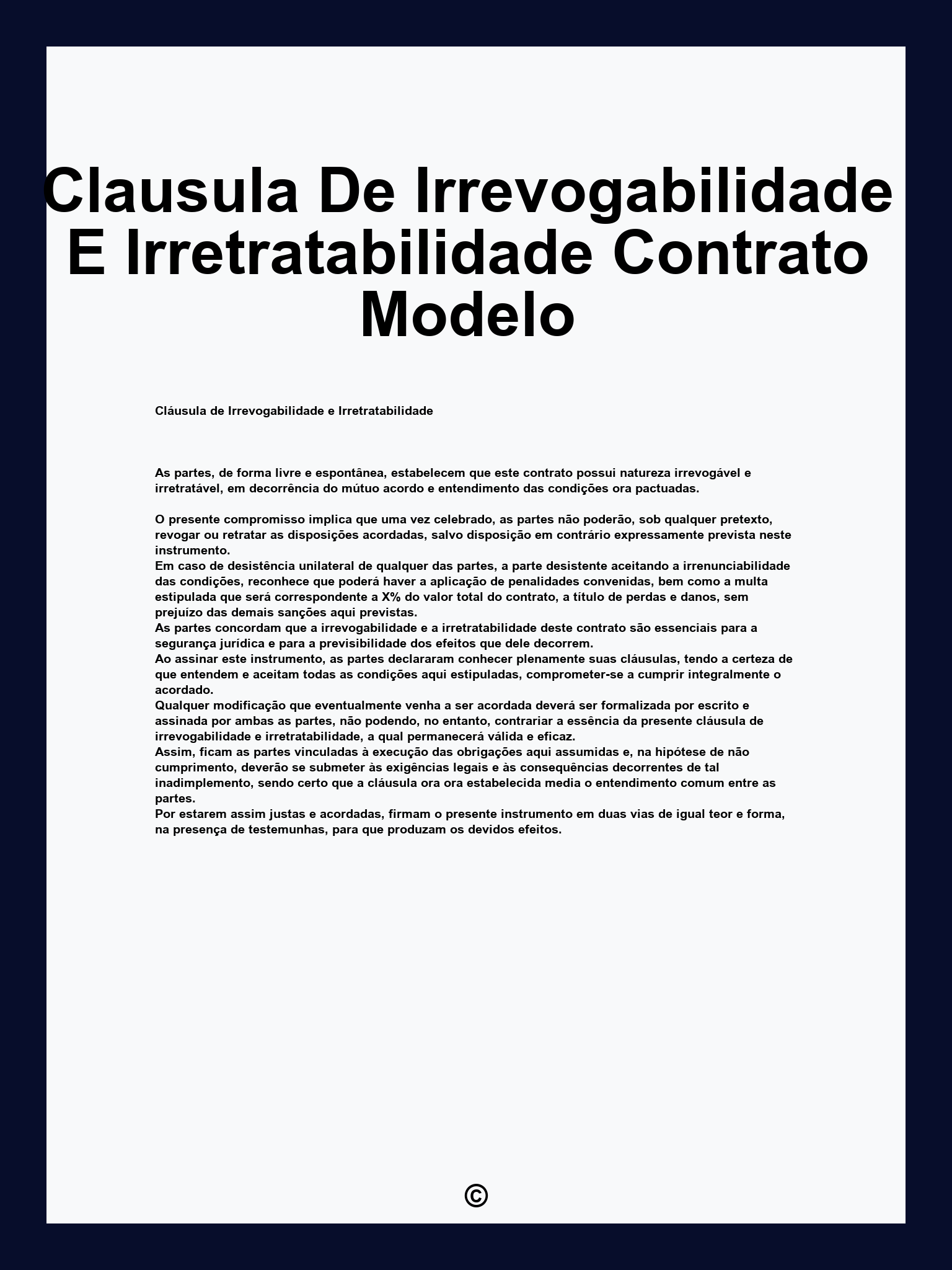 Clausula De Irrevogabilidade E Irretratabilidade Contrato Modelo