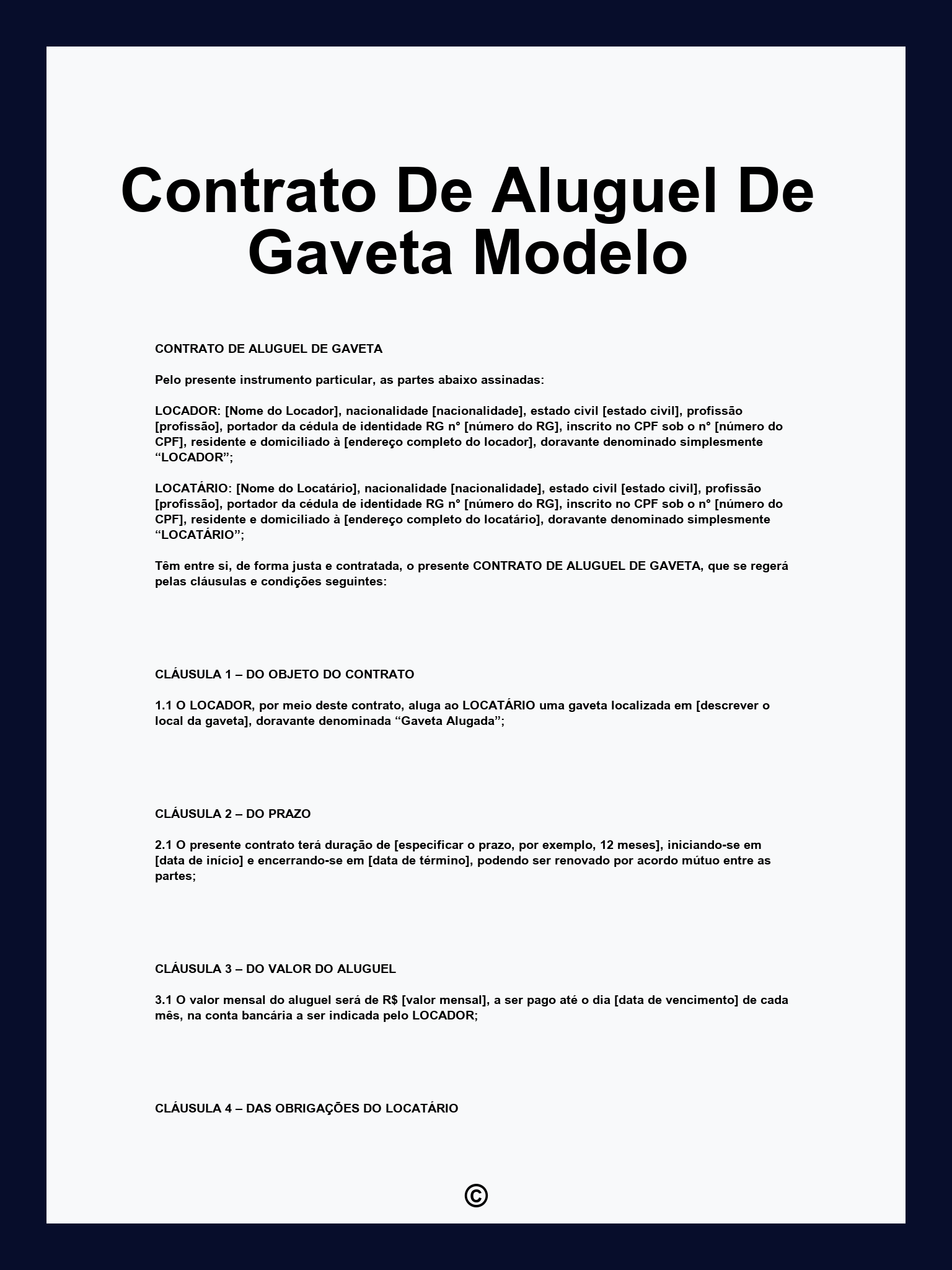 Contrato De Aluguel De Gaveta Modelo
