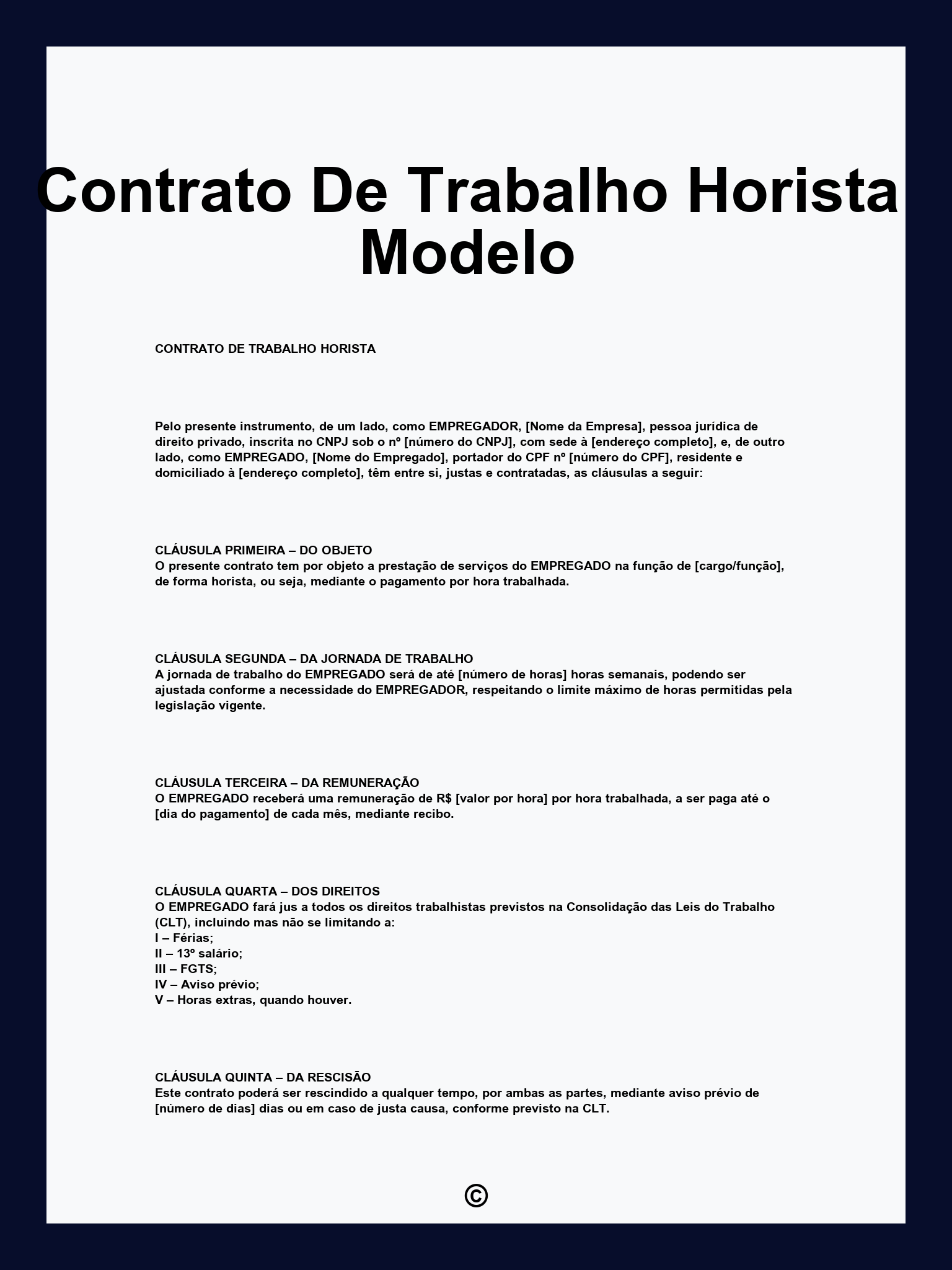Contrato De Trabalho Horista Modelo