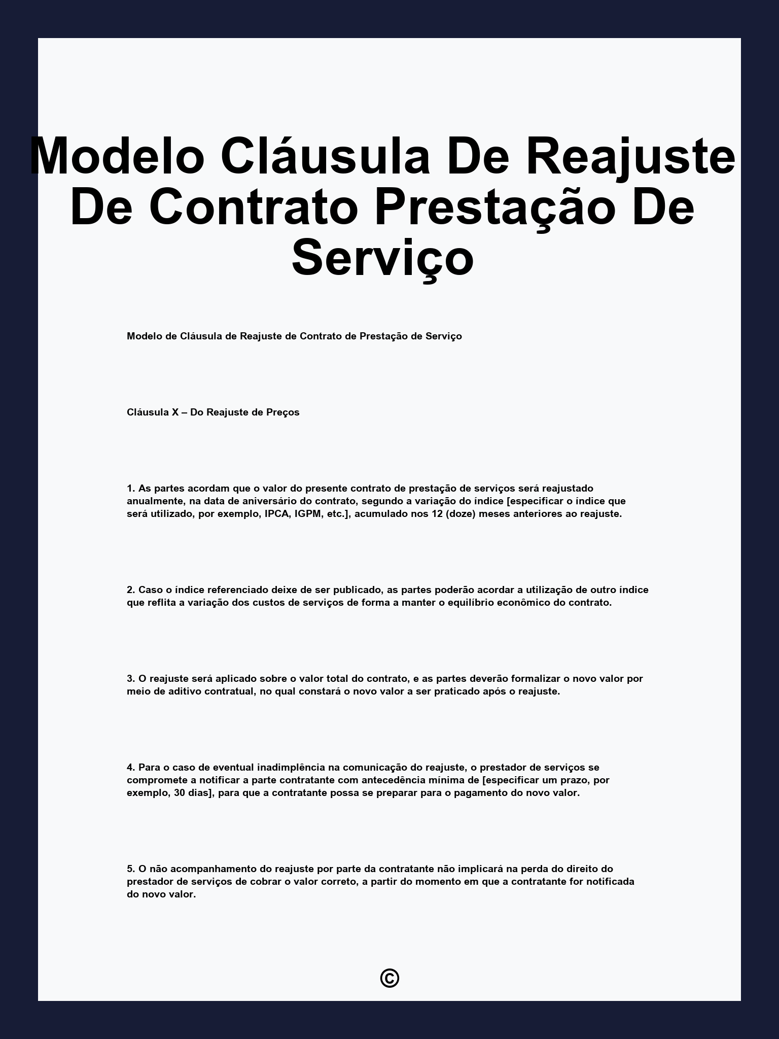 Modelo Cláusula De Reajuste De Contrato Prestação De Serviço