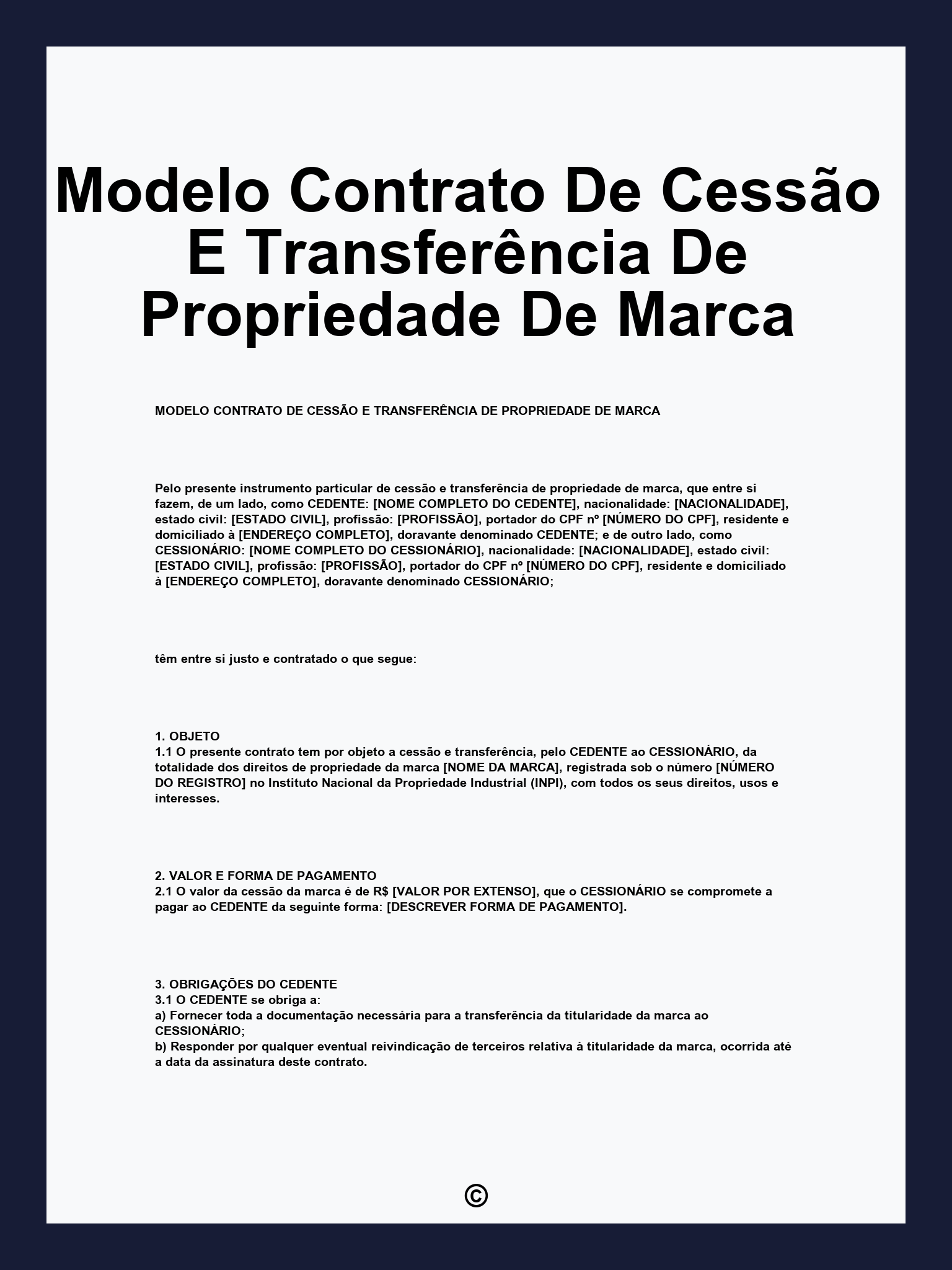 Modelo Contrato De Cessão E Transferência De Propriedade De Marca