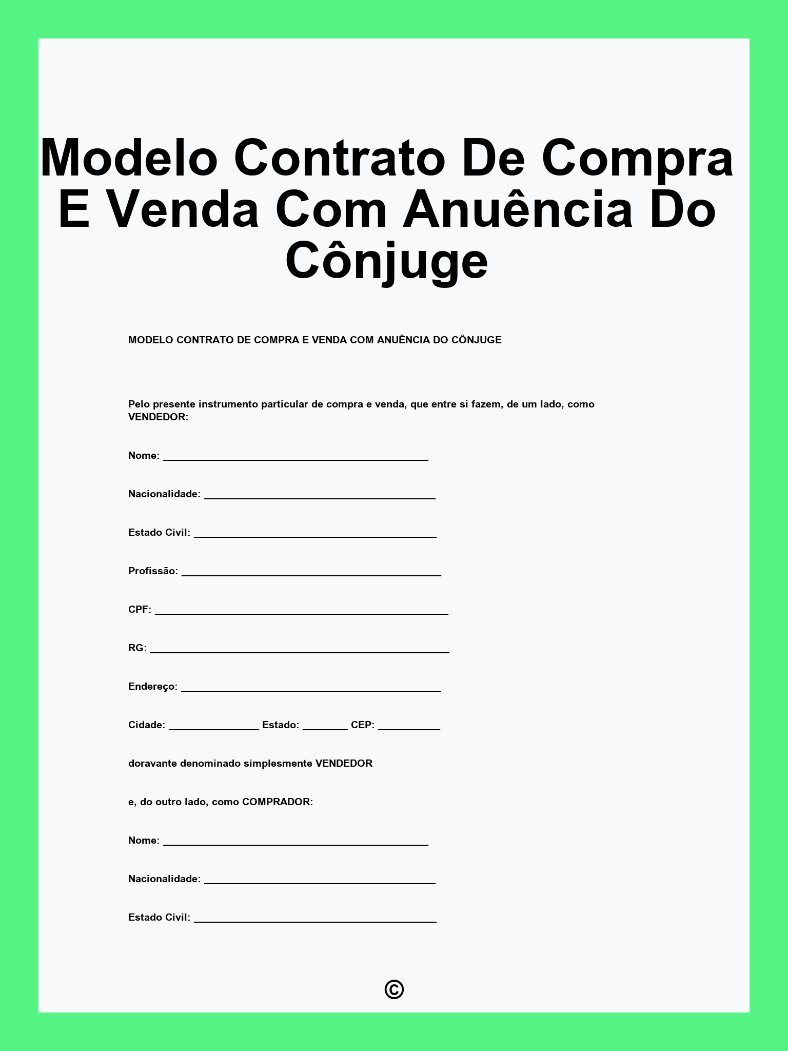 Modelo Contrato De Compra E Venda Com Anuência Do Cônjuge