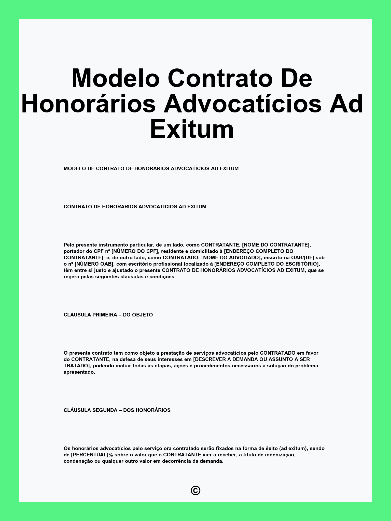 Modelo Contrato De Honorários Advocatícios Ad Exitum
