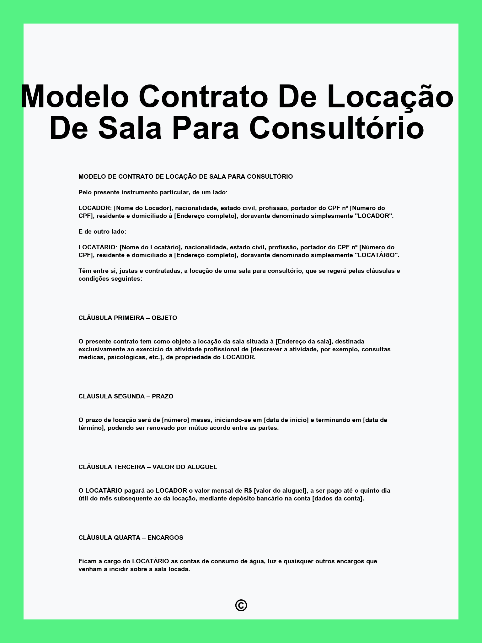 Modelo Contrato De Locação De Sala Para Consultório