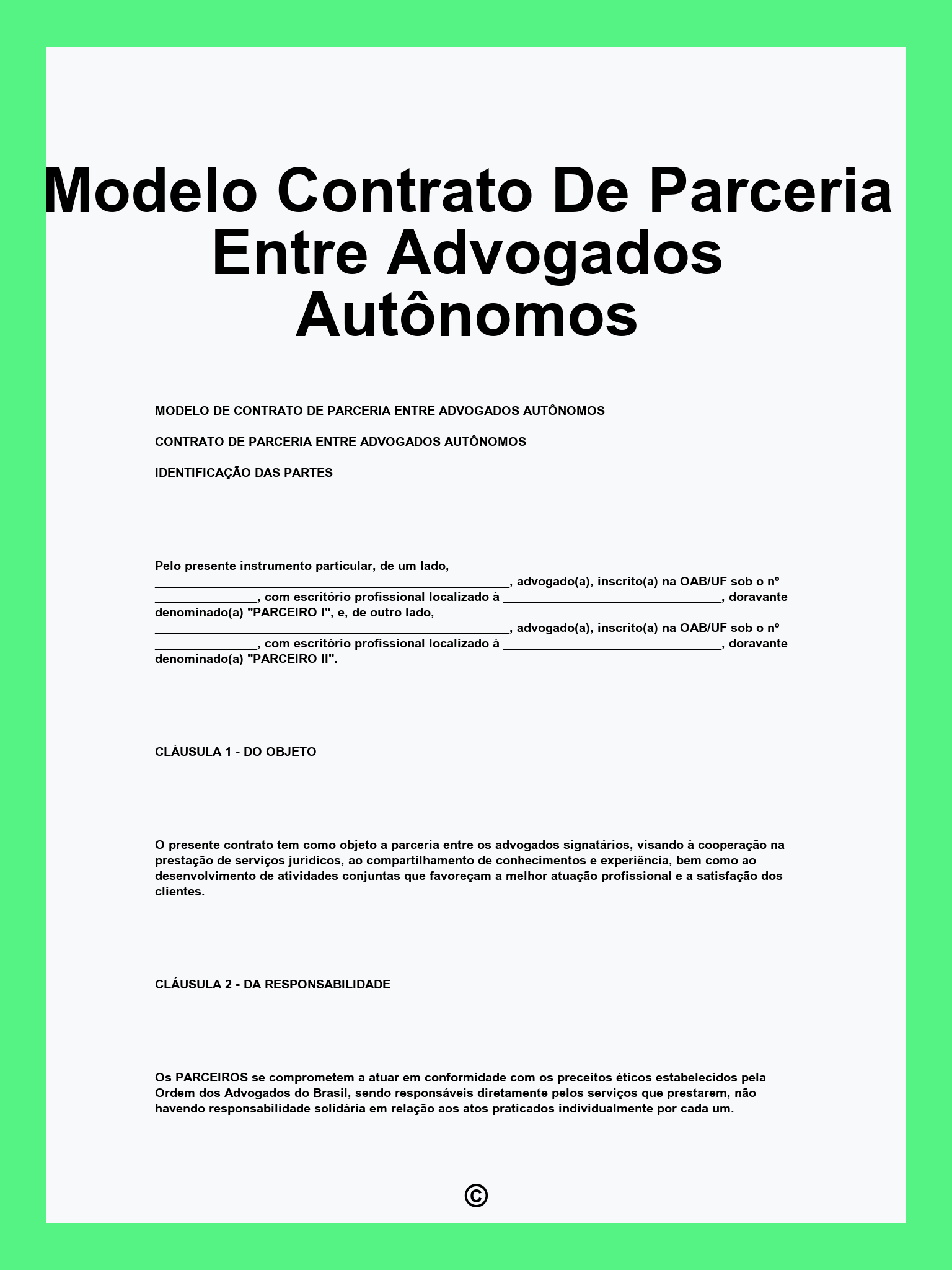 Modelo Contrato De Parceria Entre Advogados Autônomos