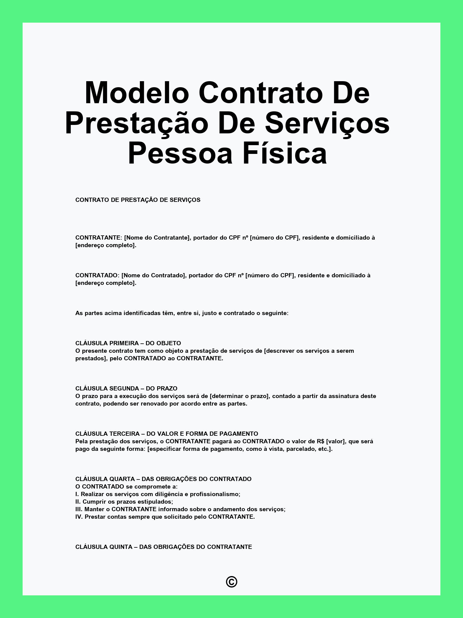 Modelo Contrato De Prestação De Serviços Pessoa Física