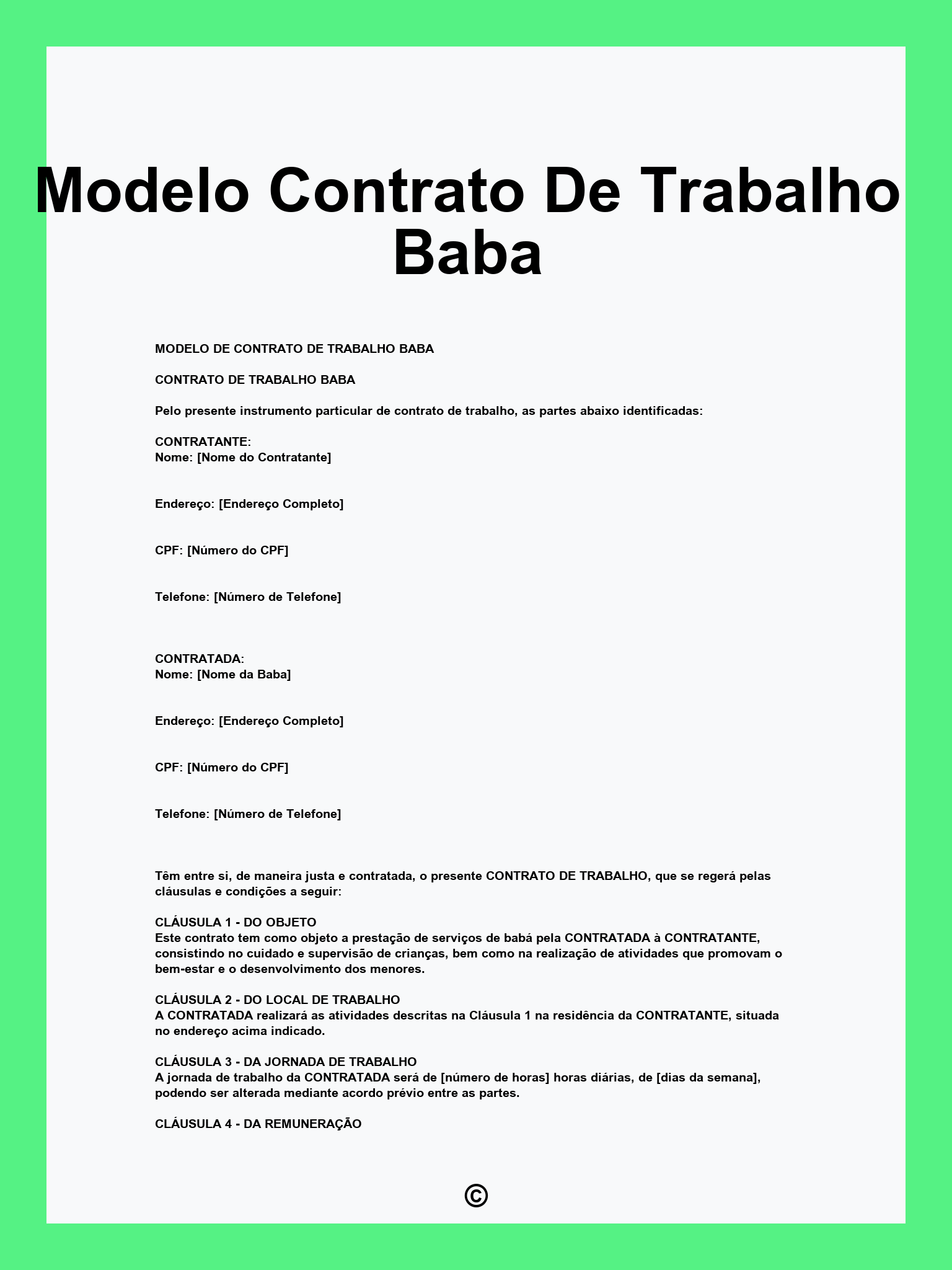 Modelo Contrato De Trabalho Baba