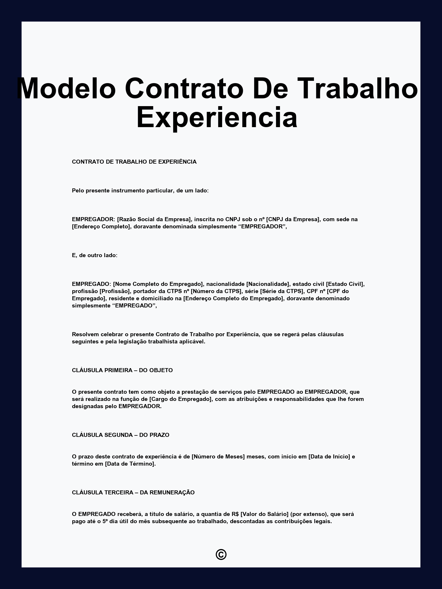 Modelo Contrato De Trabalho Experiencia