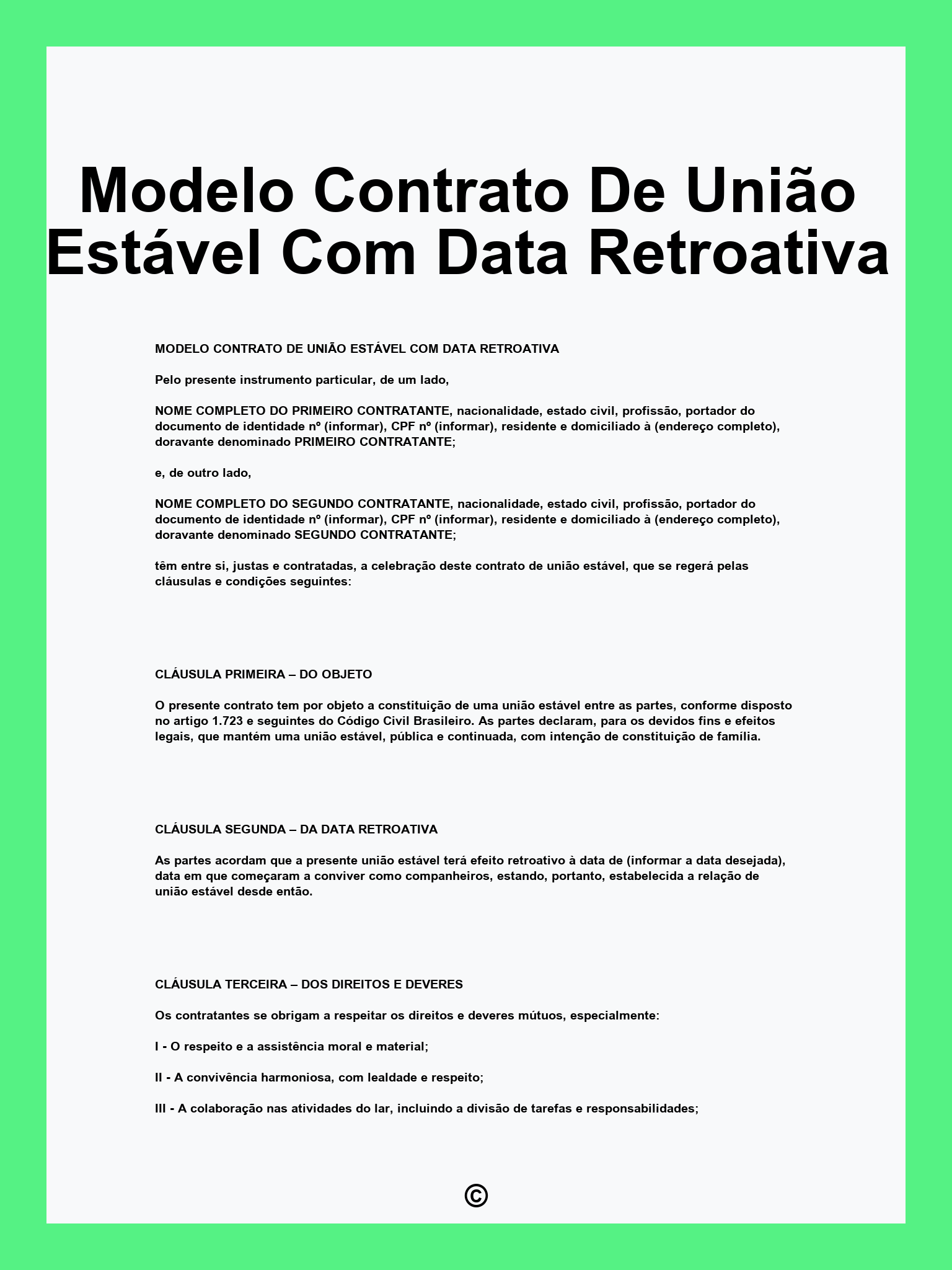 Modelo Contrato De União Estável Com Data Retroativa
