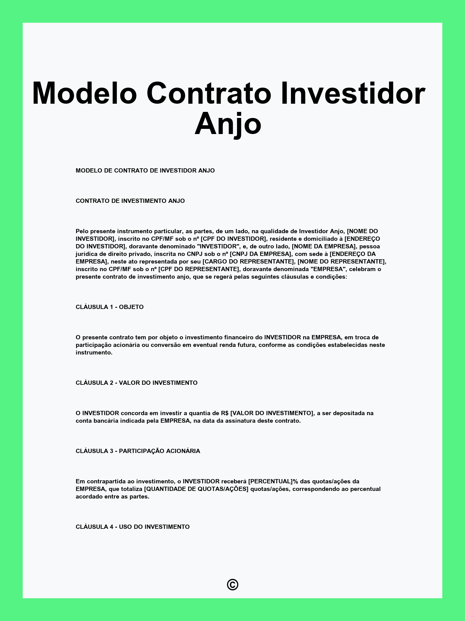 Modelo Contrato Investidor Anjo