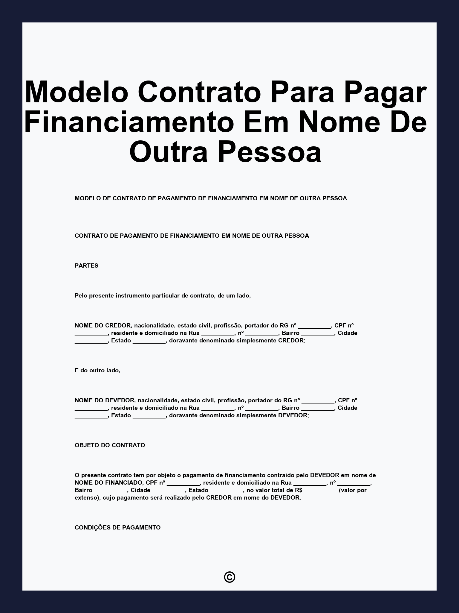 Modelo Contrato Para Pagar Financiamento Em Nome De Outra Pessoa