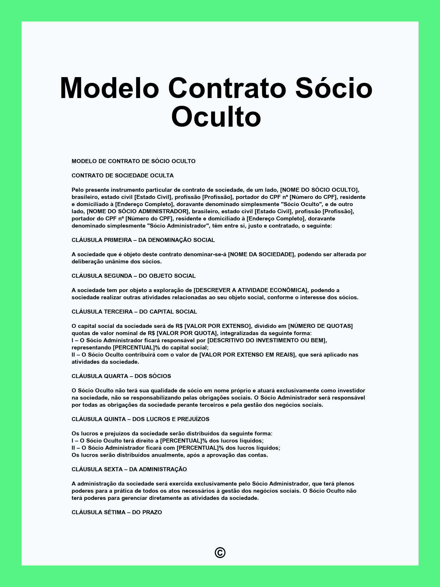 Modelo Contrato Sócio Oculto