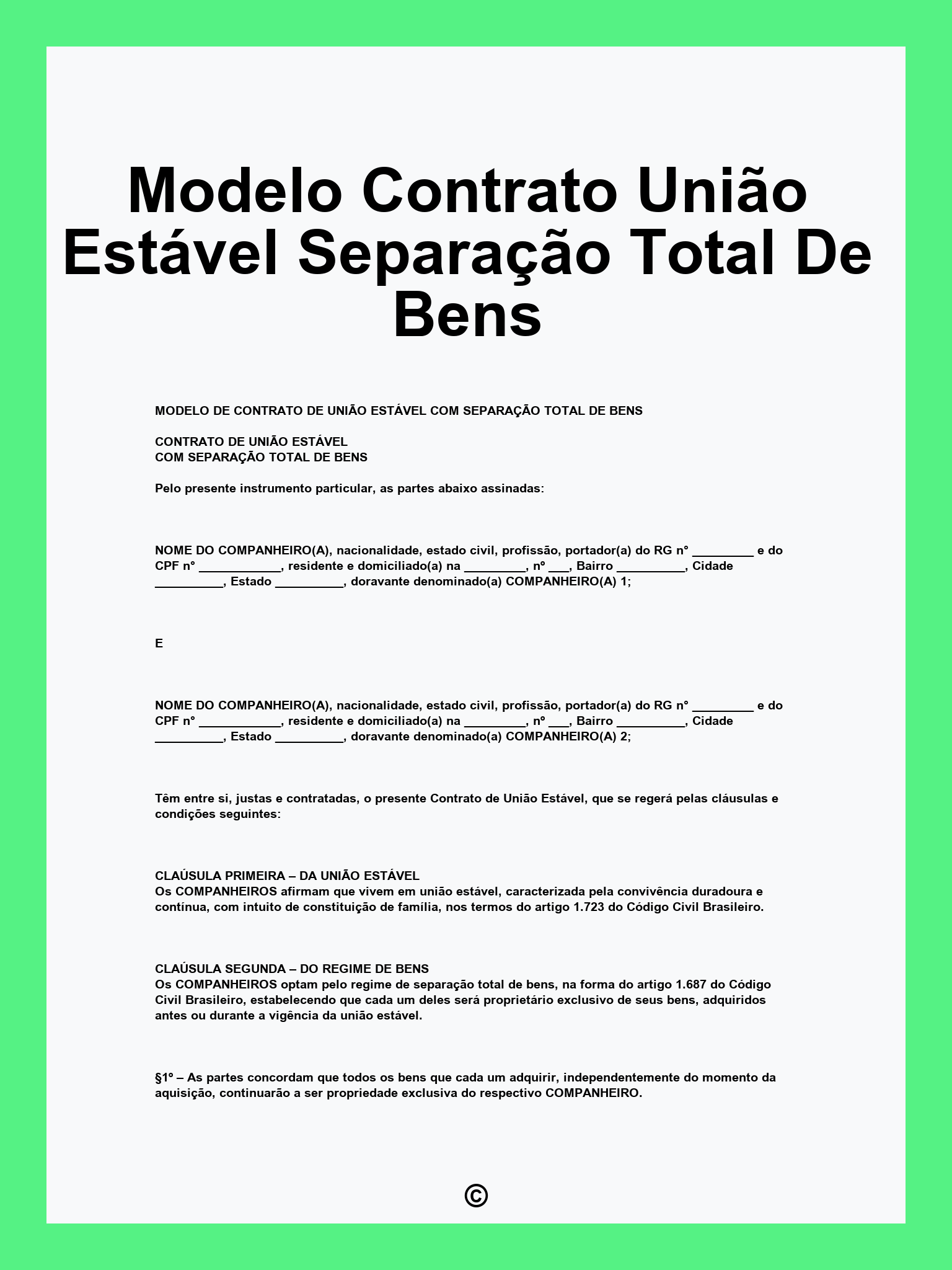 Modelo Contrato União Estável Separação Total De Bens