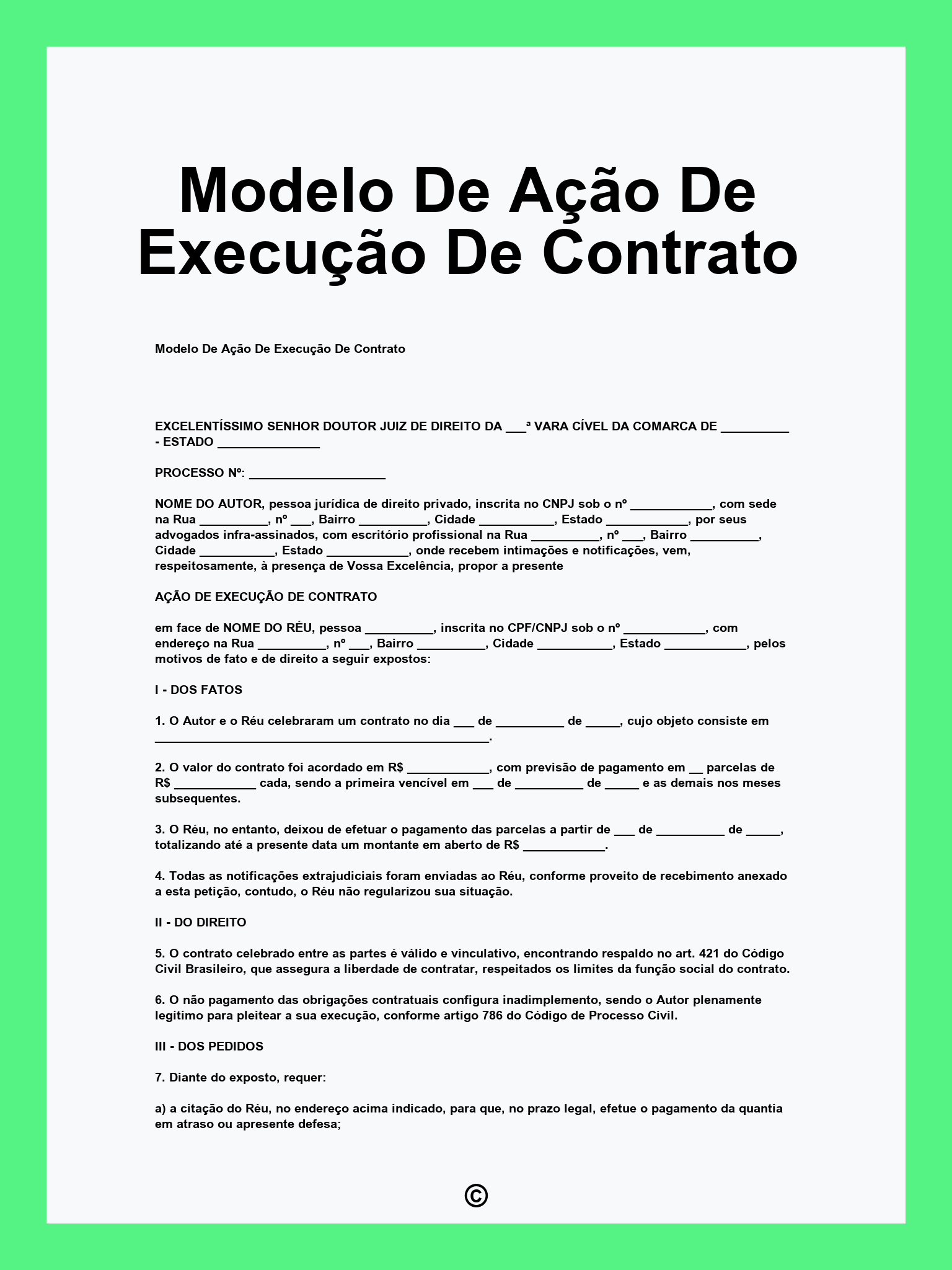 Modelo De Ação De Execução De Contrato