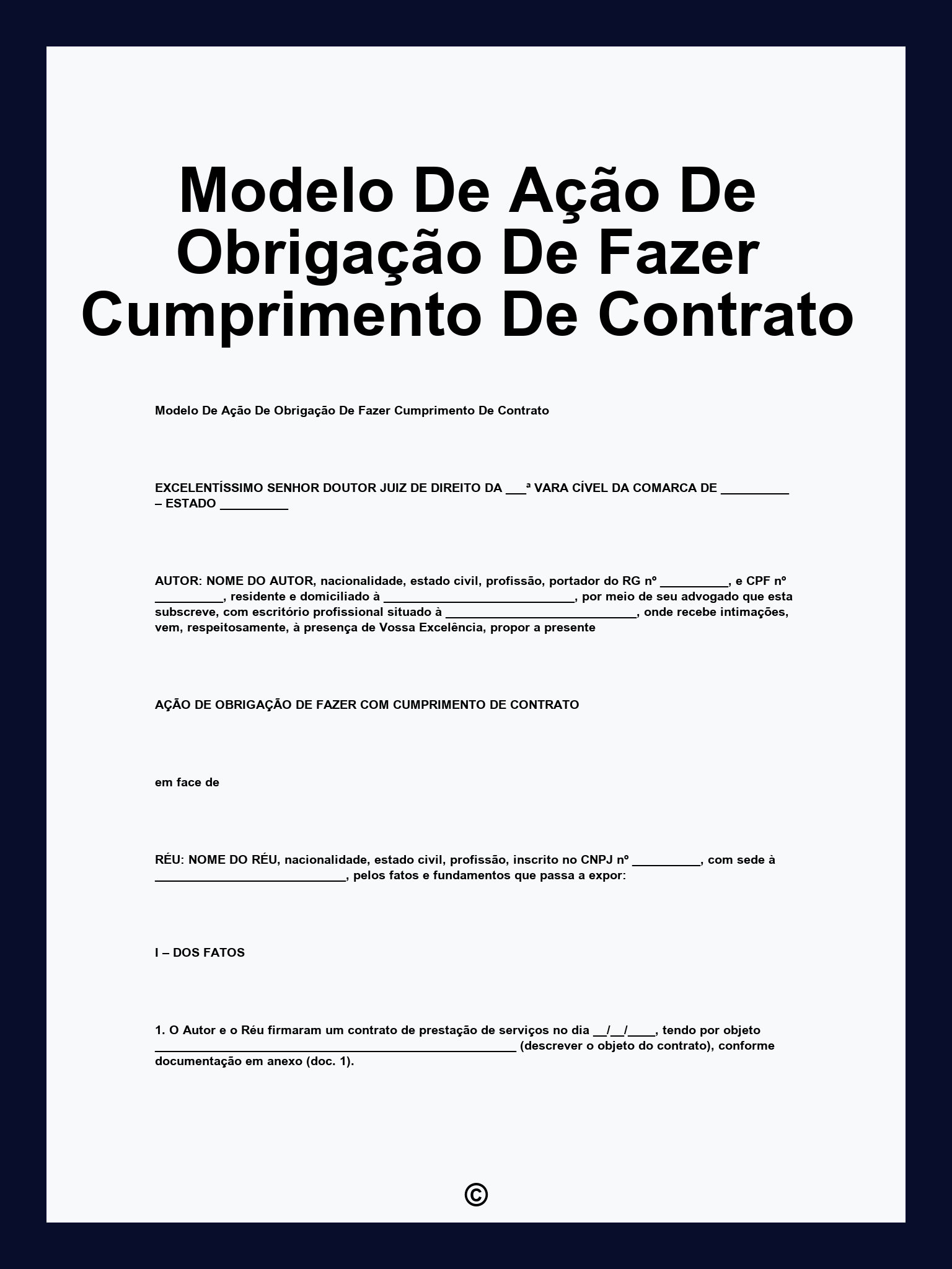 Modelo De Ação De Obrigação De Fazer Cumprimento De Contrato