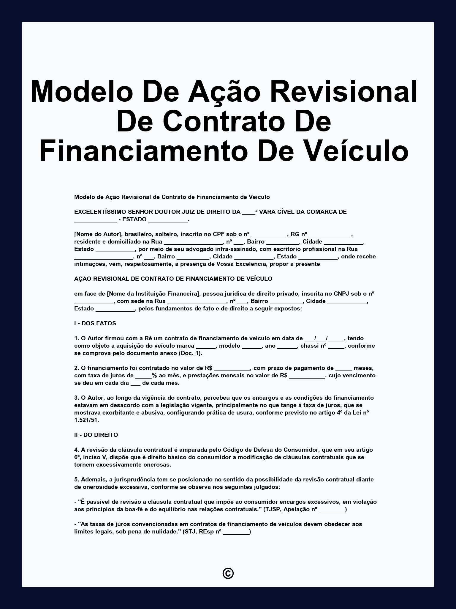 Modelo De Ação Revisional De Contrato De Financiamento De Veículo
