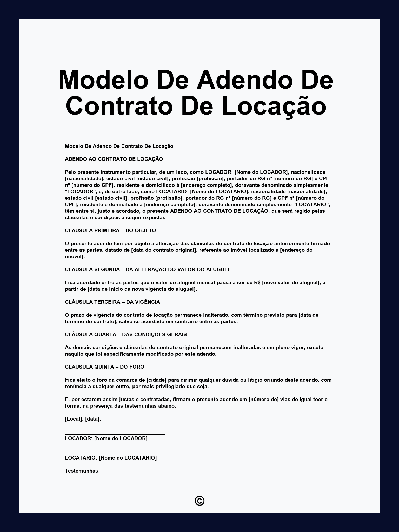 Modelo De Adendo De Contrato De Locação