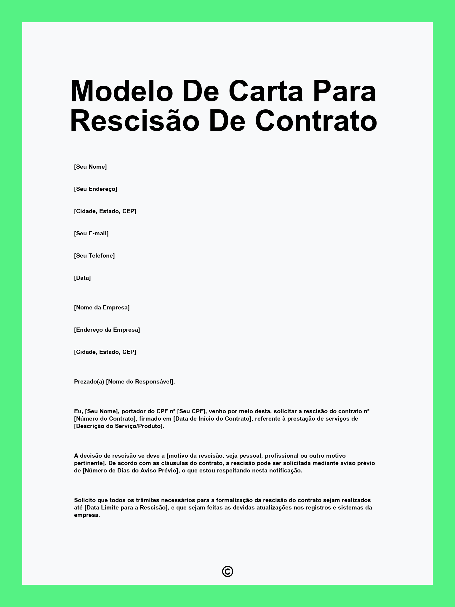 Modelo De Carta Para Rescisão De Contrato