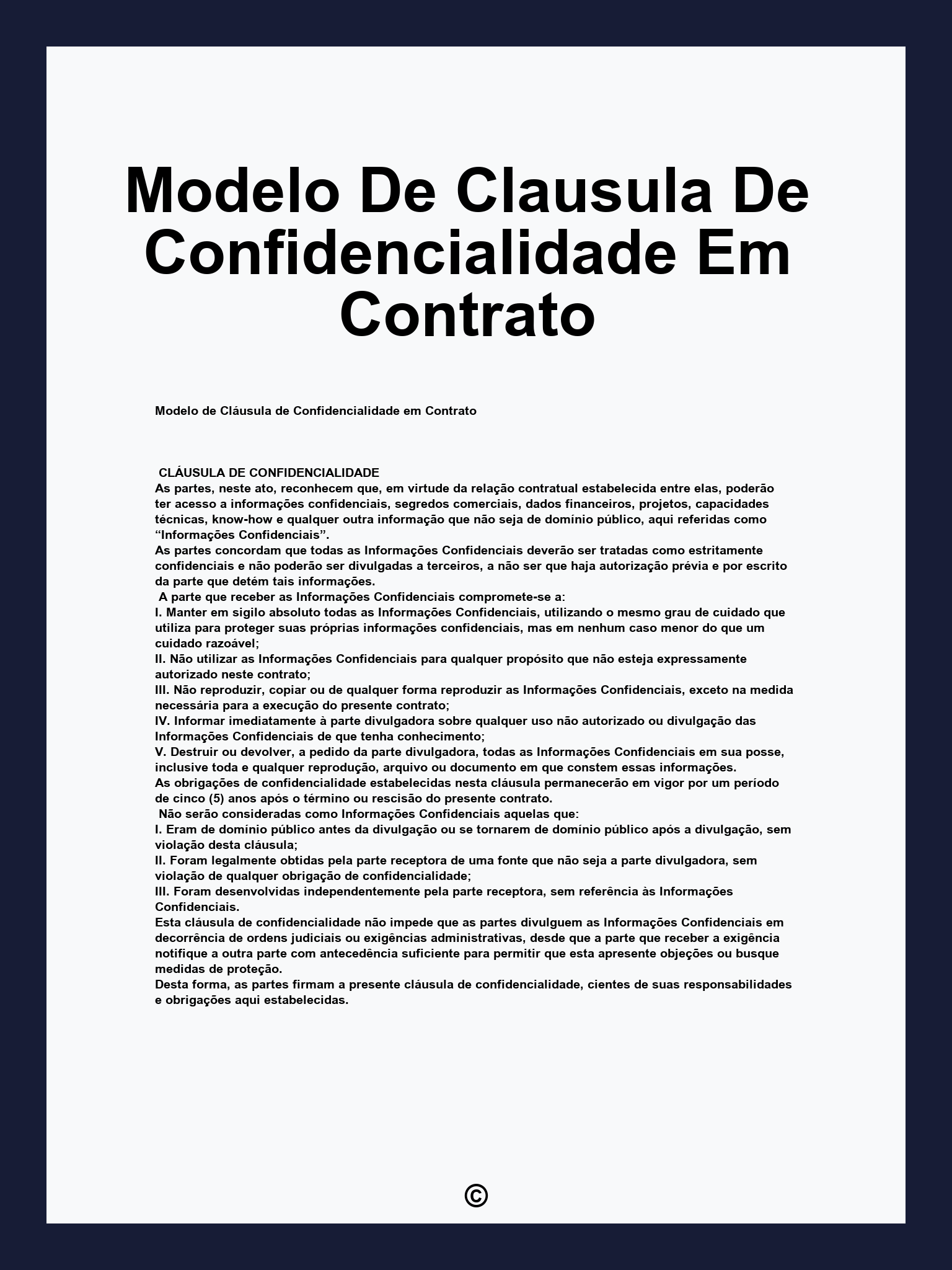 Modelo De Clausula De Confidencialidade Em Contrato
