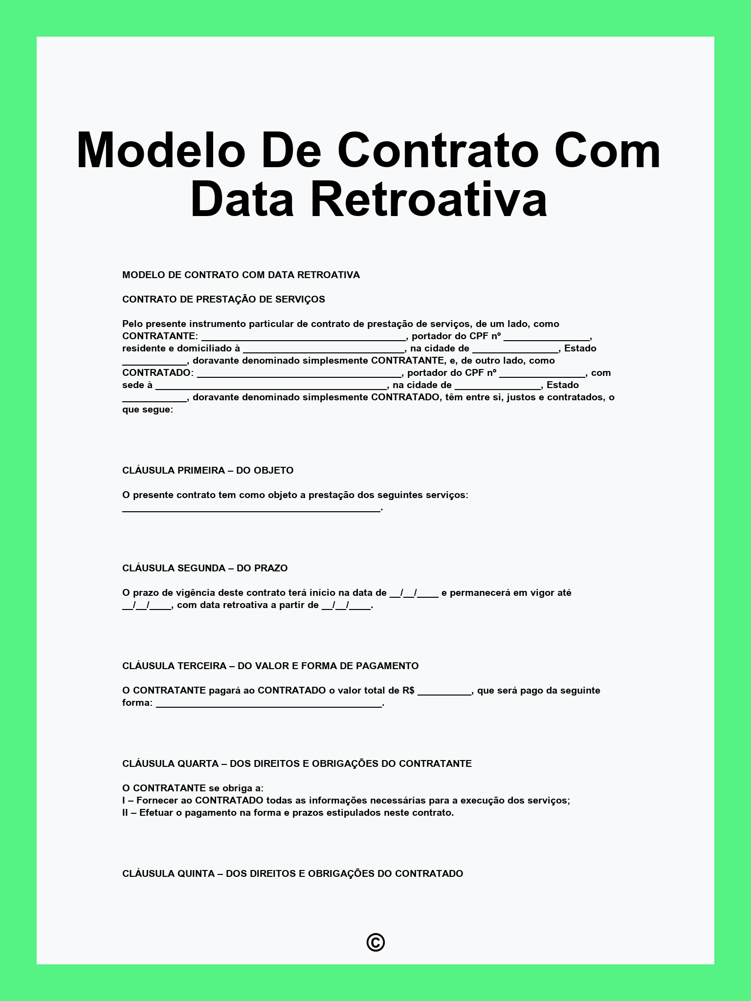 Modelo De Contrato Com Data Retroativa