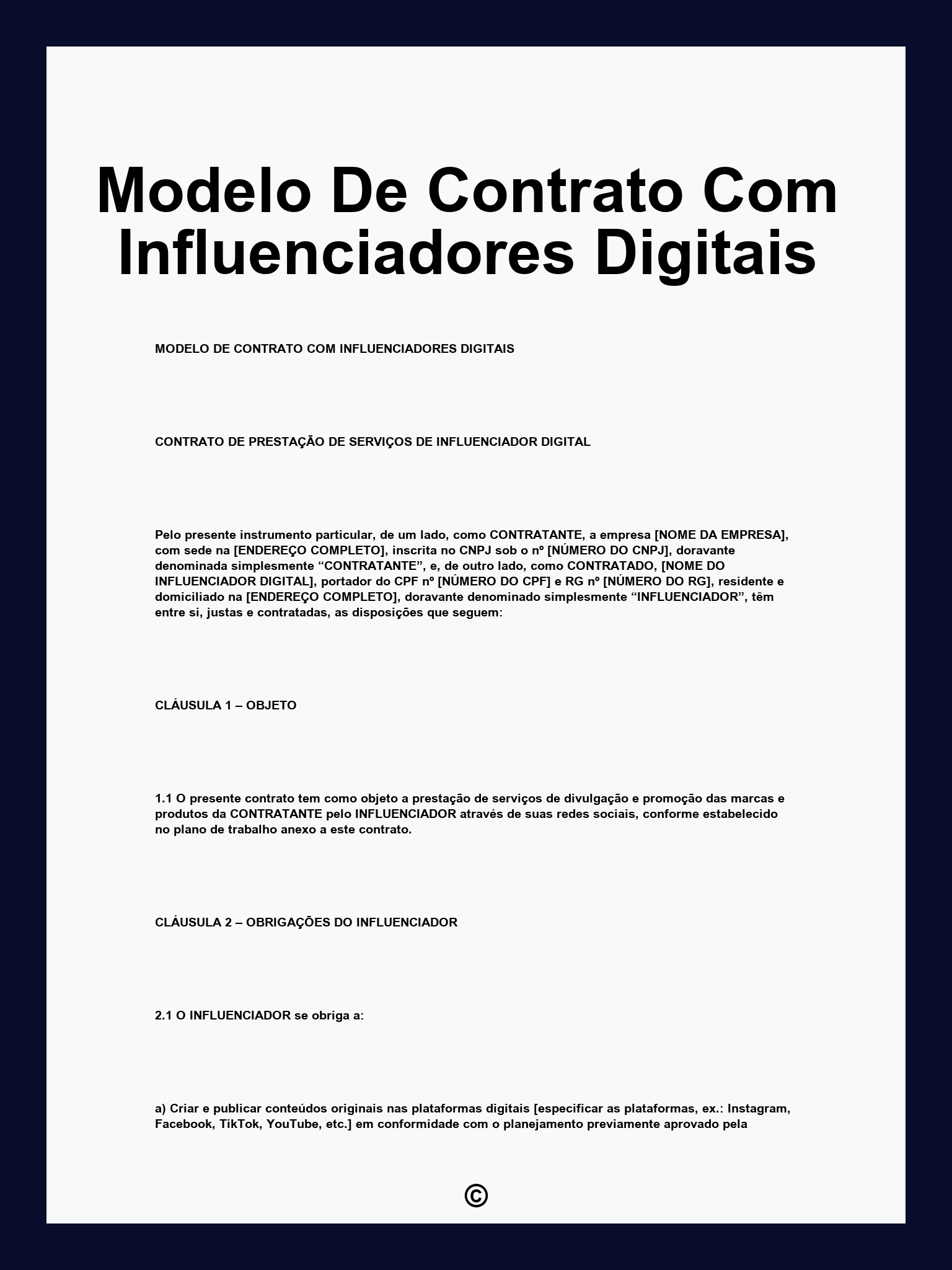 Modelo De Contrato Com Influenciadores Digitais