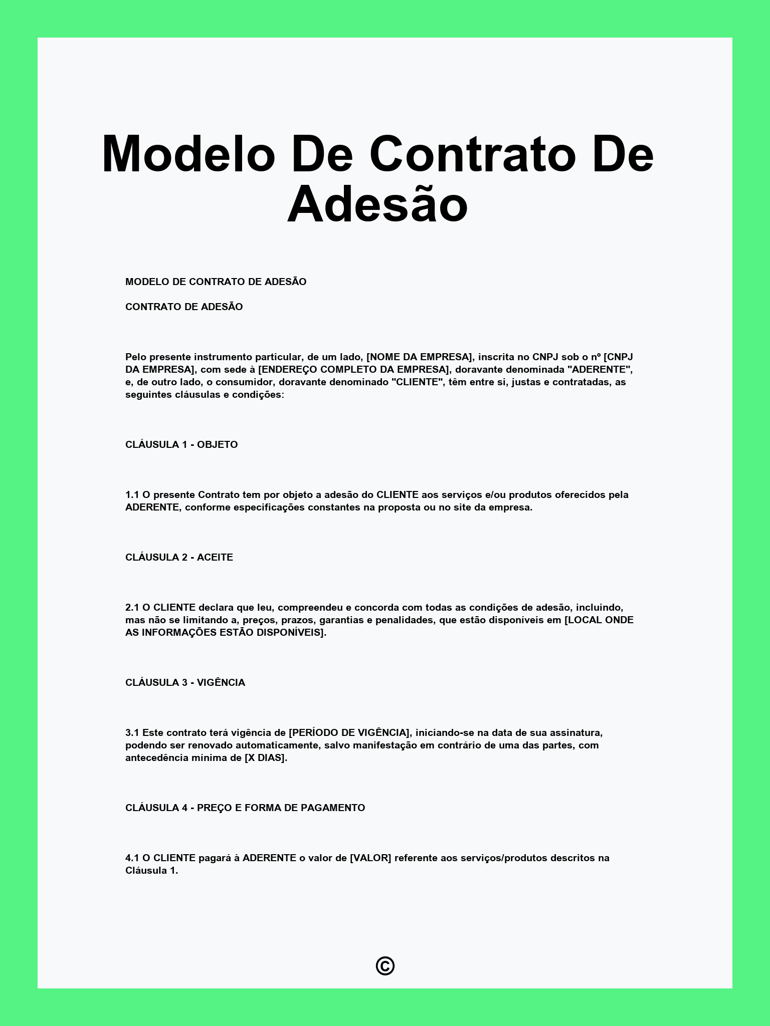 Modelo De Contrato De Adesão