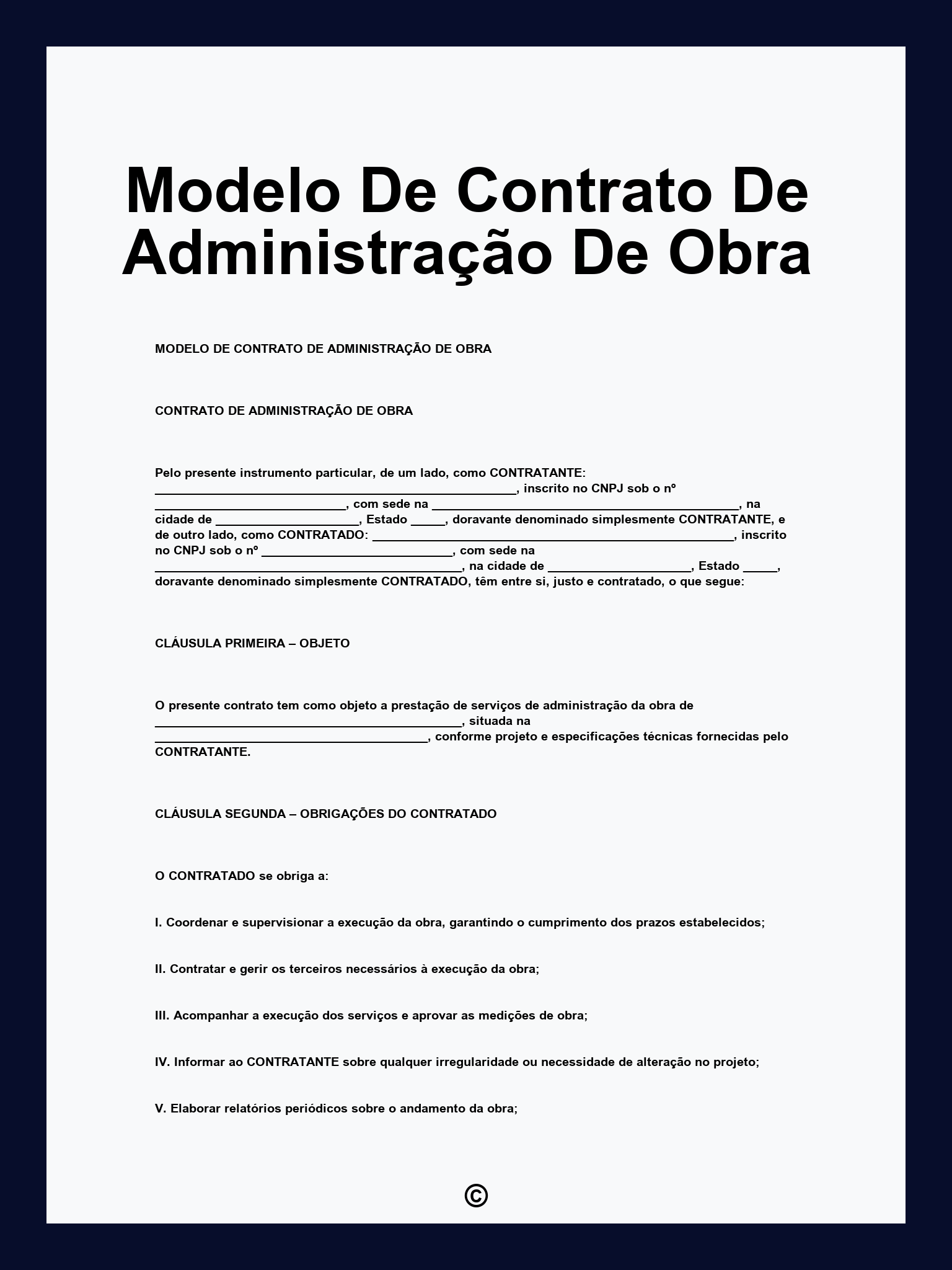 Modelo De Contrato De Administração De Obra