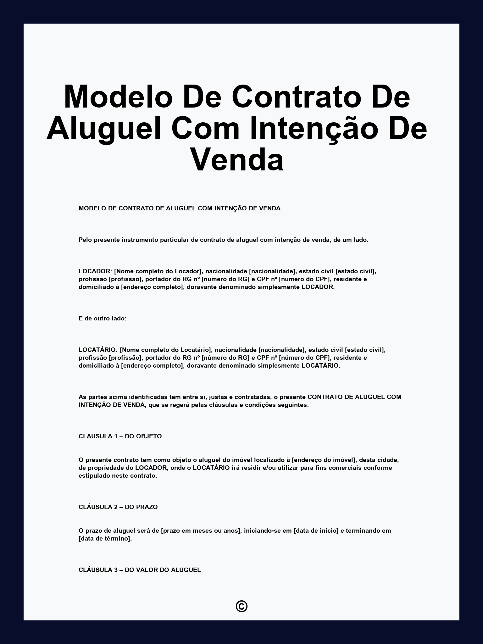 Modelo De Contrato De Aluguel Com Intenção De Venda