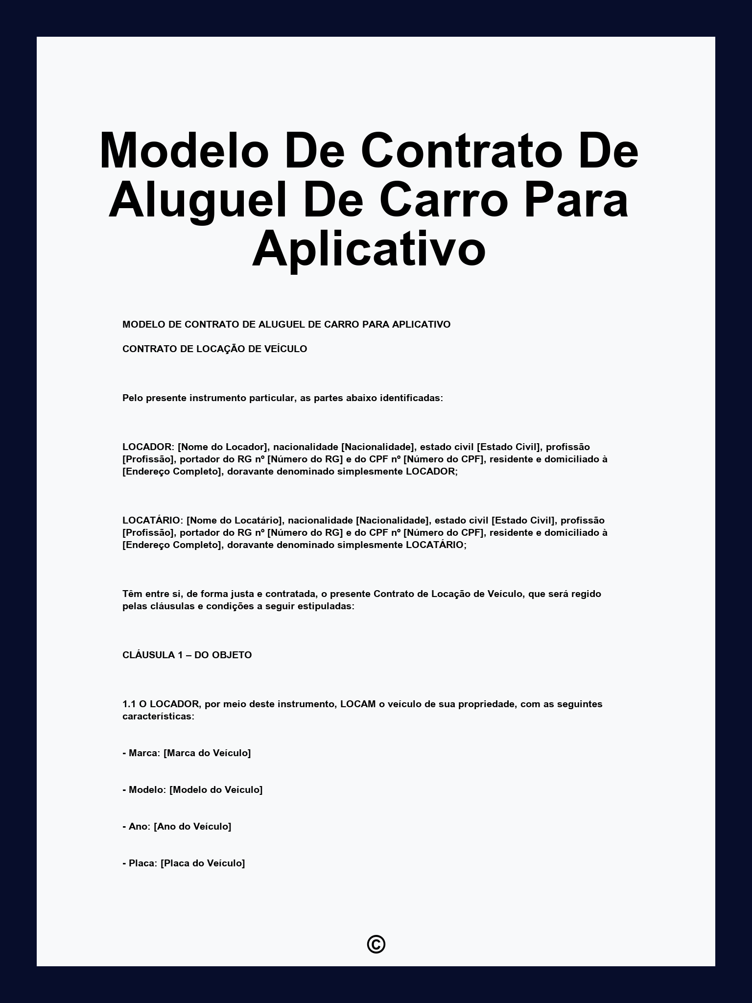 Modelo De Contrato De Aluguel De Carro Para Aplicativo