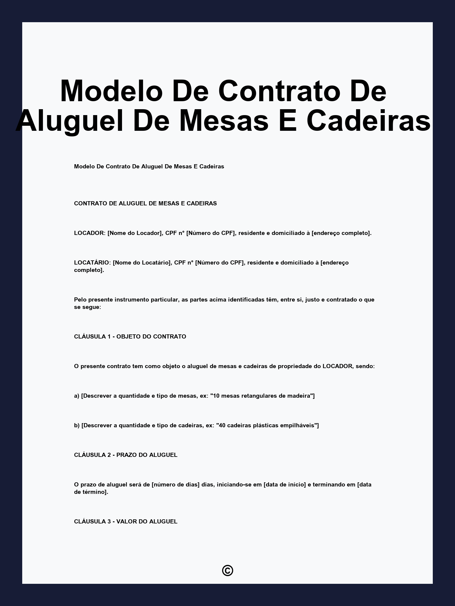 Modelo De Contrato De Aluguel De Mesas E Cadeiras