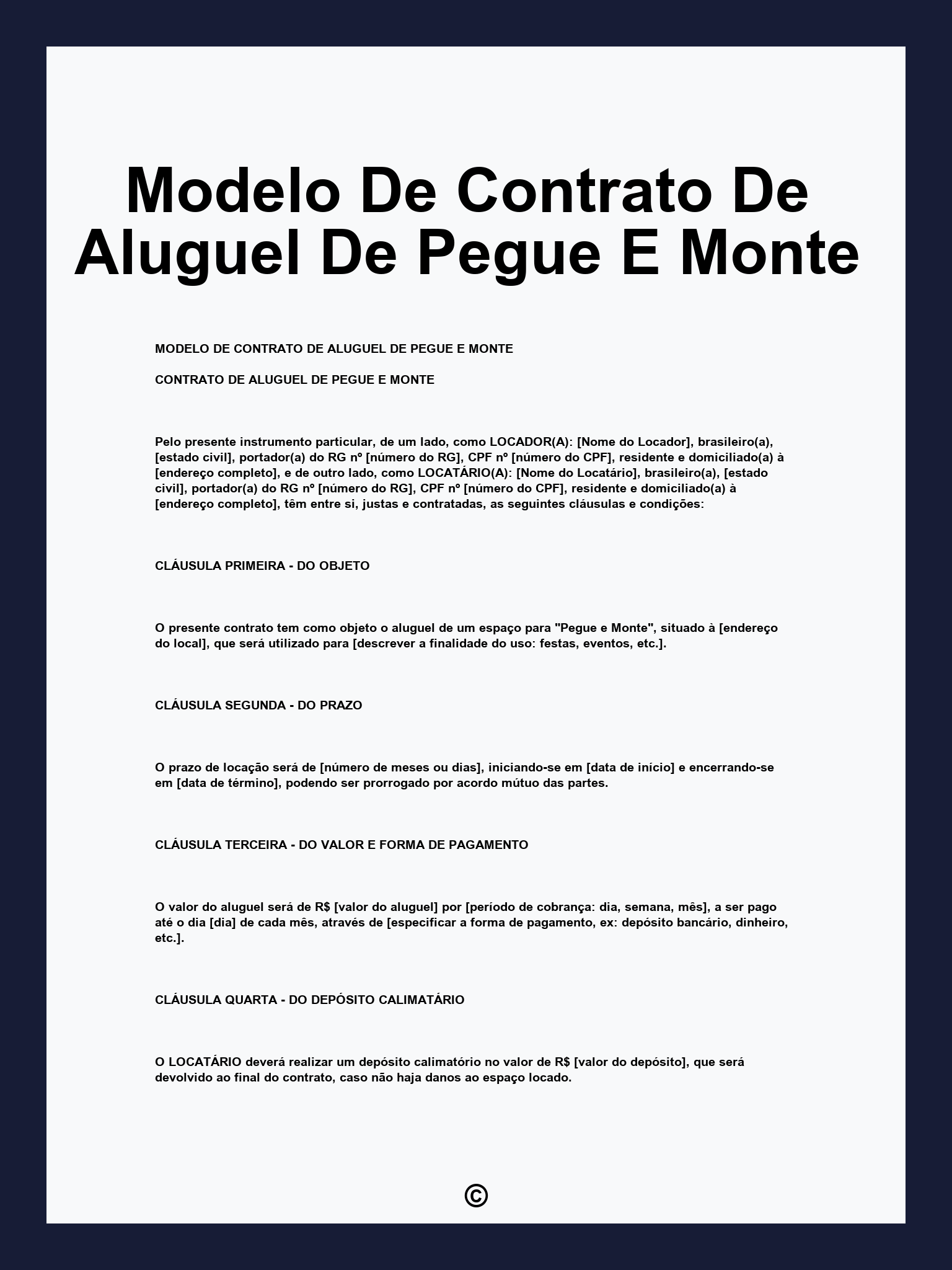 Modelo De Contrato De Aluguel De Pegue E Monte