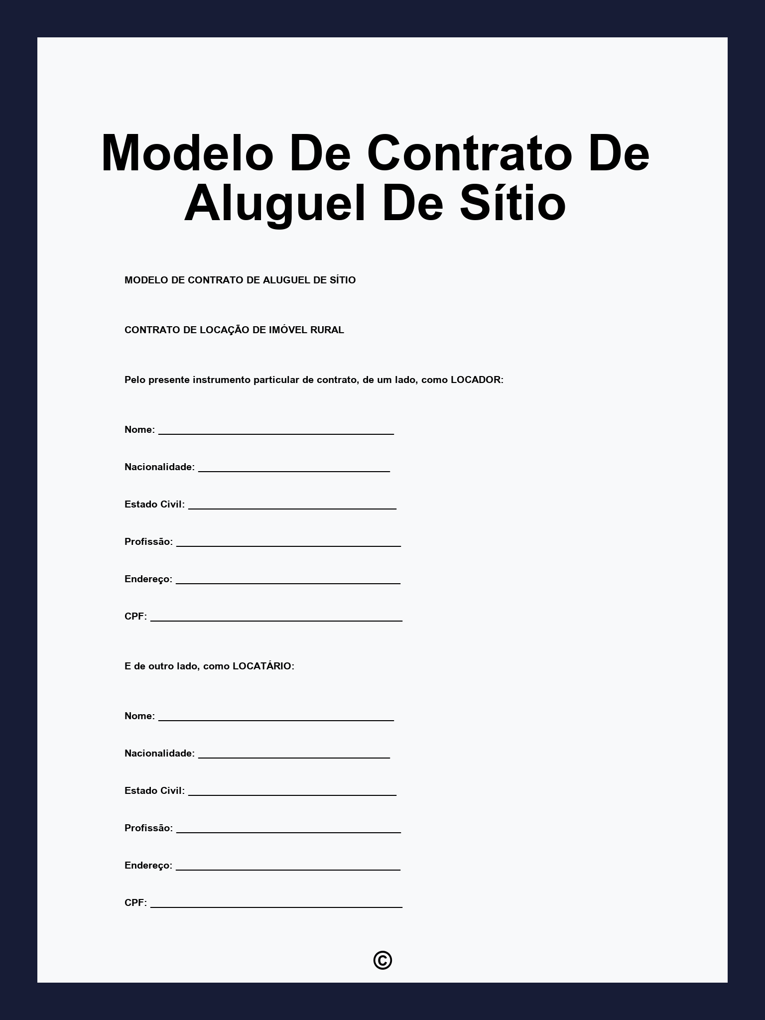 Modelo De Contrato De Aluguel De Sítio