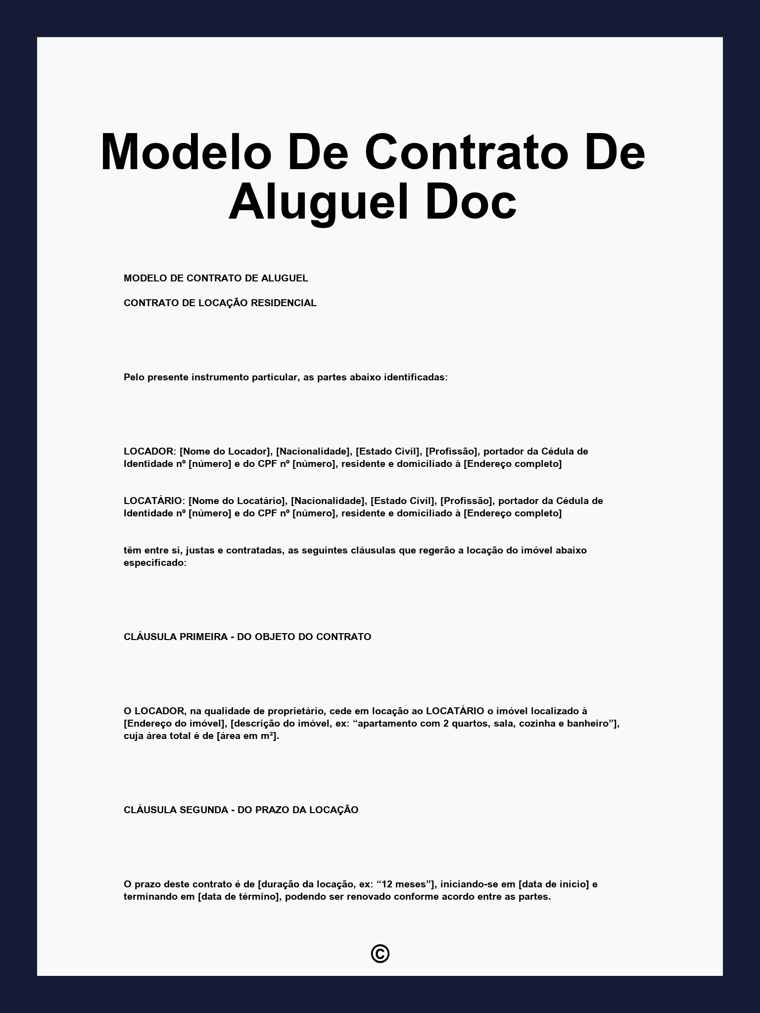 Modelo De Contrato De Aluguel Doc