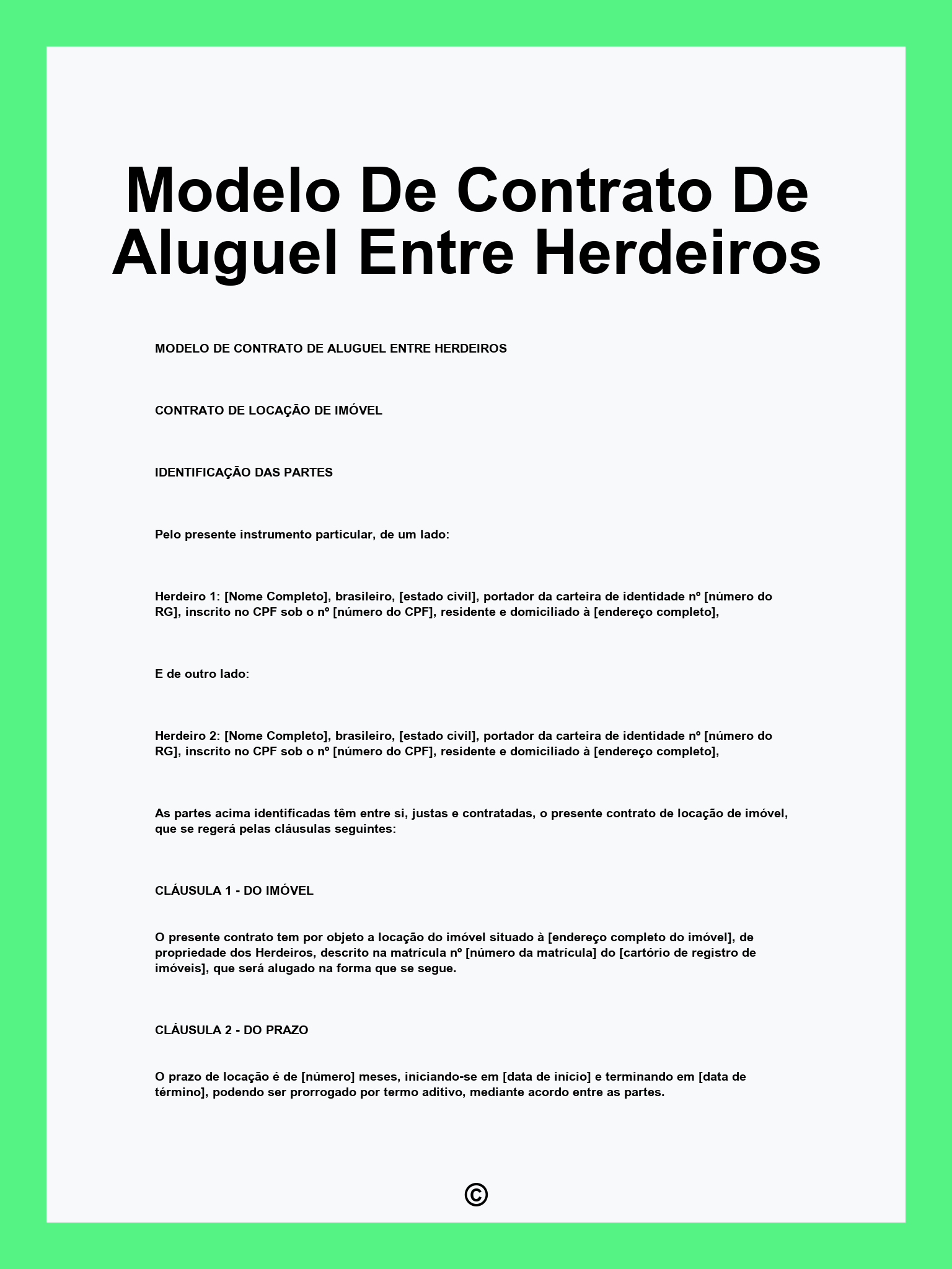 Modelo De Contrato De Aluguel Entre Herdeiros
