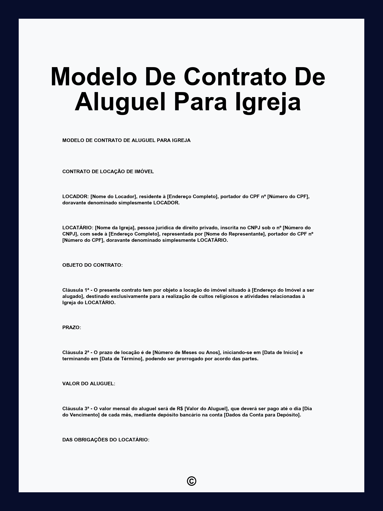 Modelo De Contrato De Aluguel Para Igreja