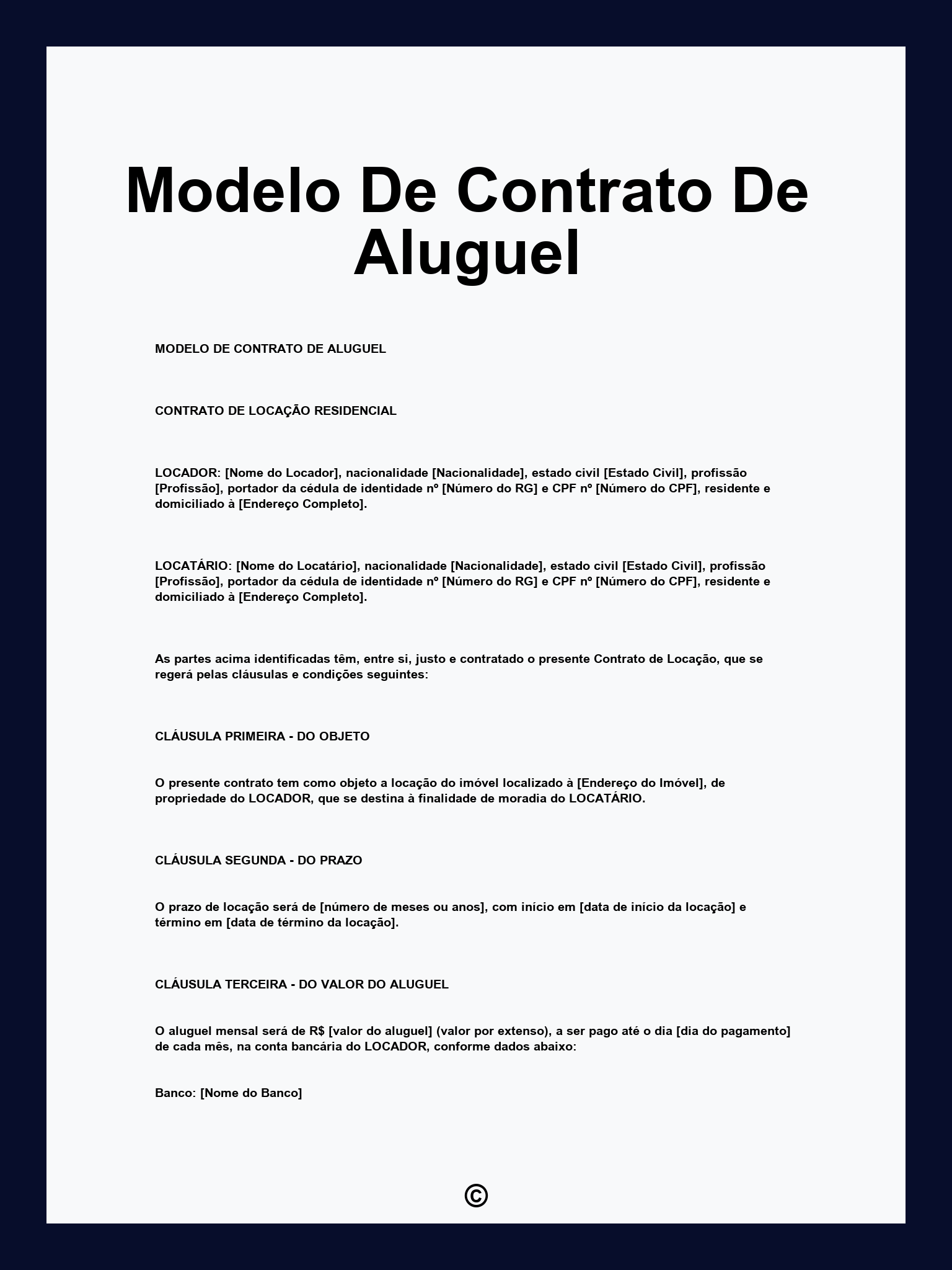 Modelo De Contrato De Aluguel