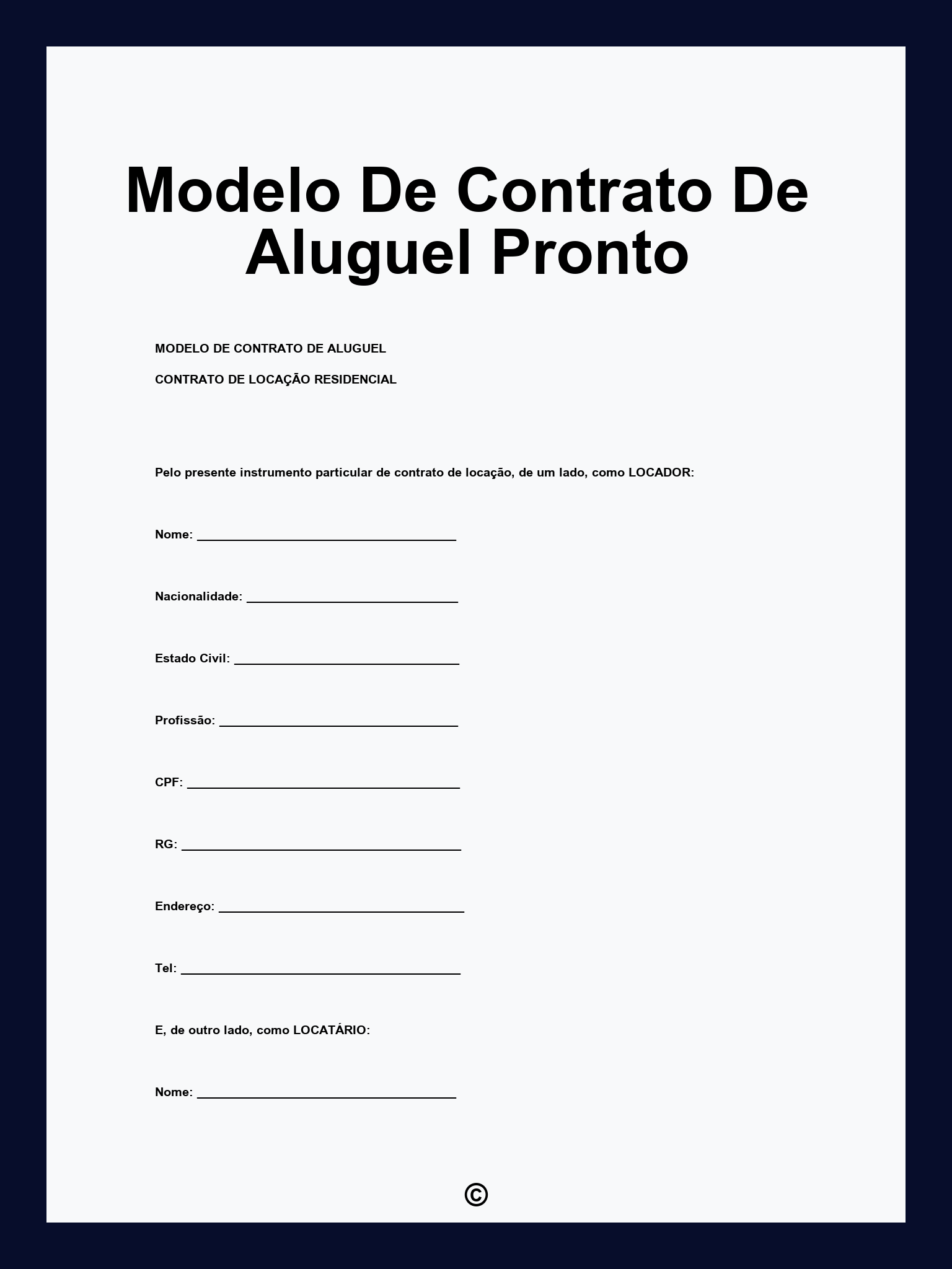 Modelo De Contrato De Aluguel Pronto
