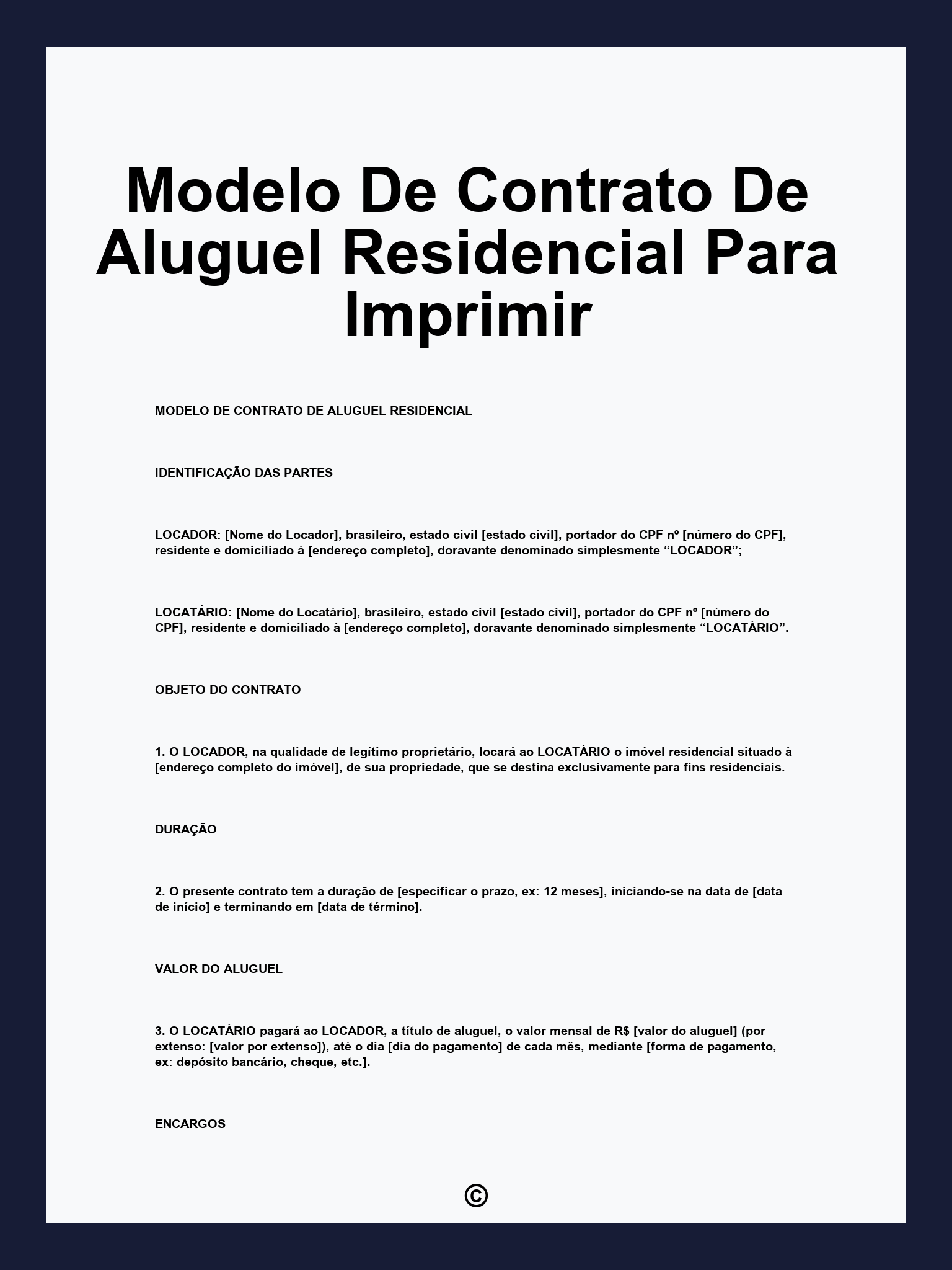 Modelo De Contrato De Aluguel Residencial Para Imprimir