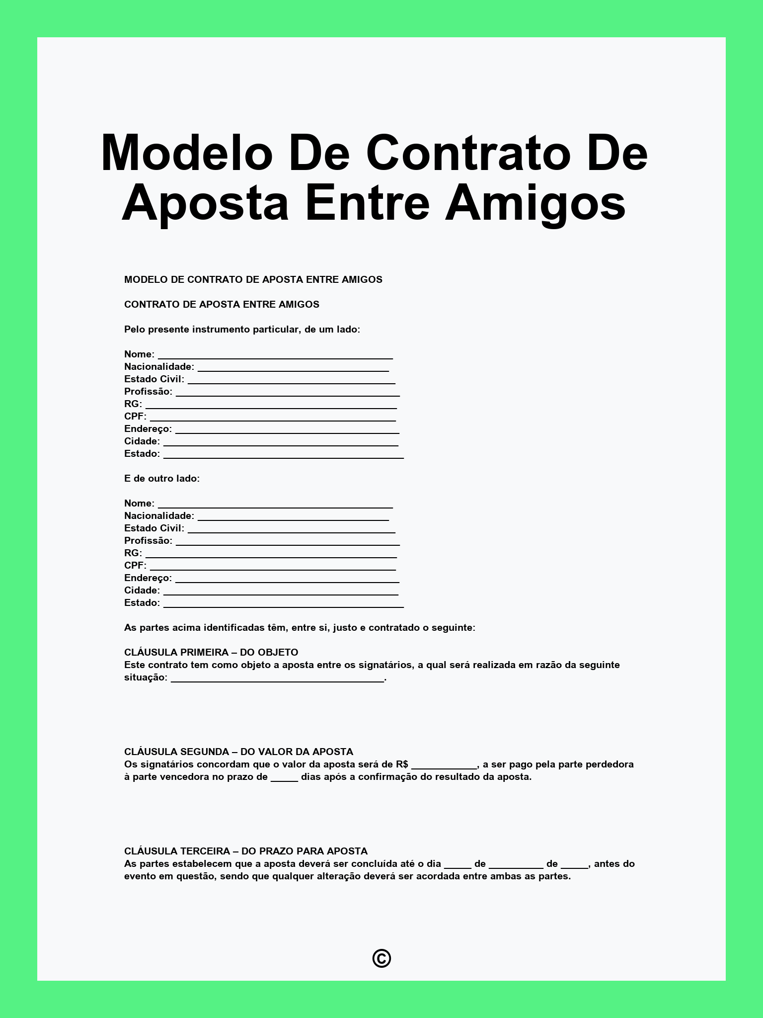 Modelo De Contrato De Aposta Entre Amigos