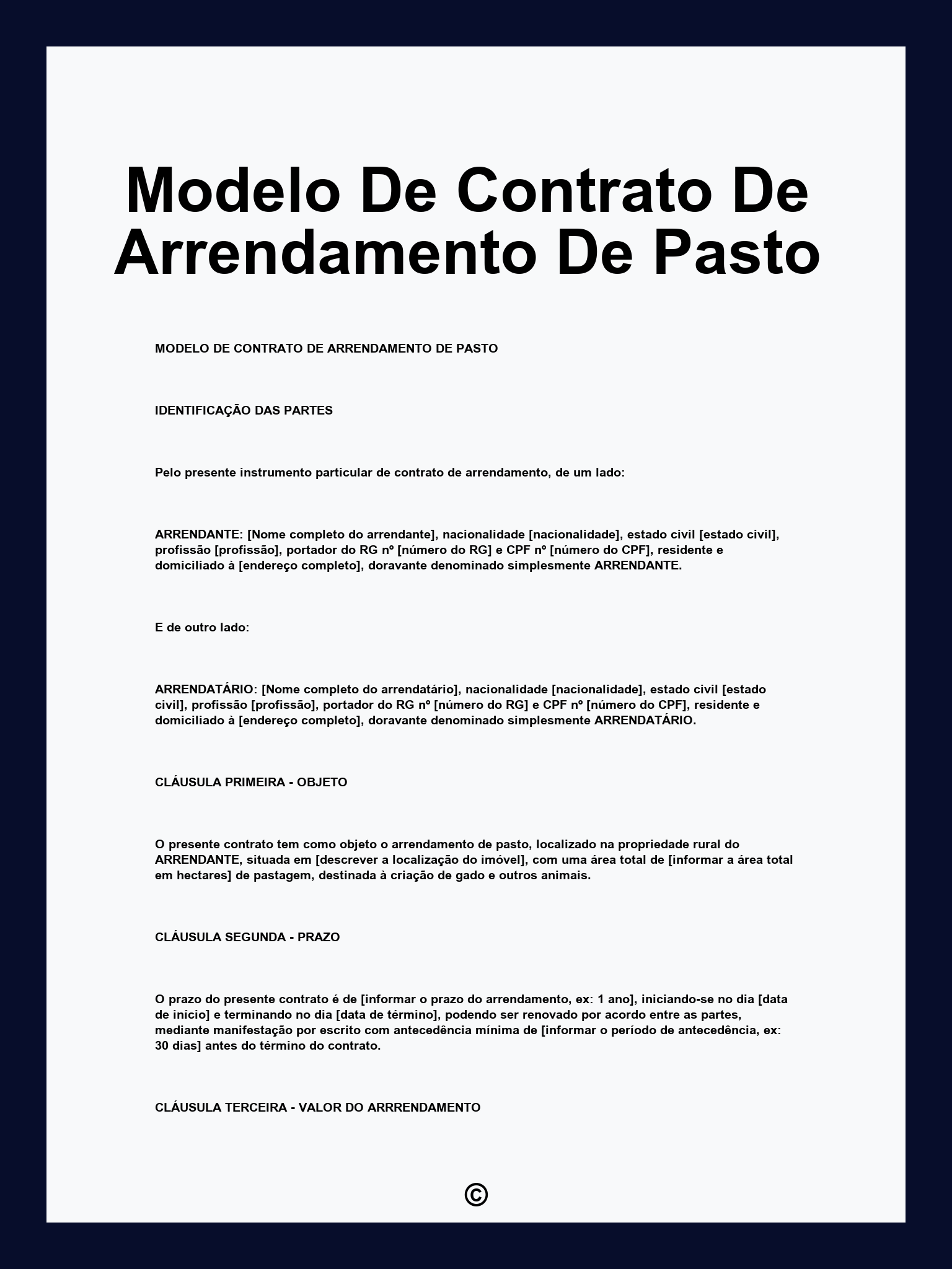 Modelo De Contrato De Arrendamento De Pasto
