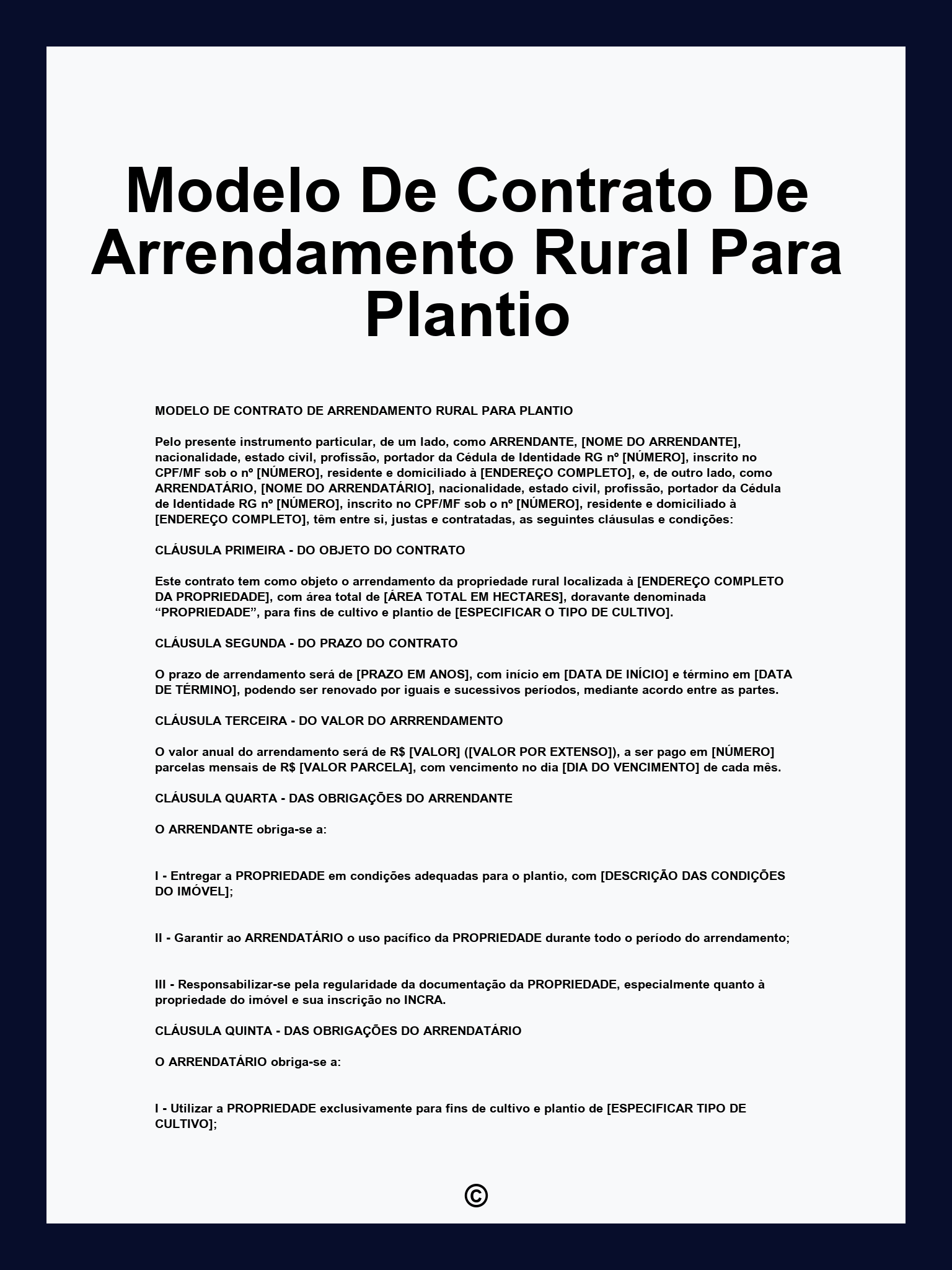 Modelo De Contrato De Arrendamento Rural Para Plantio