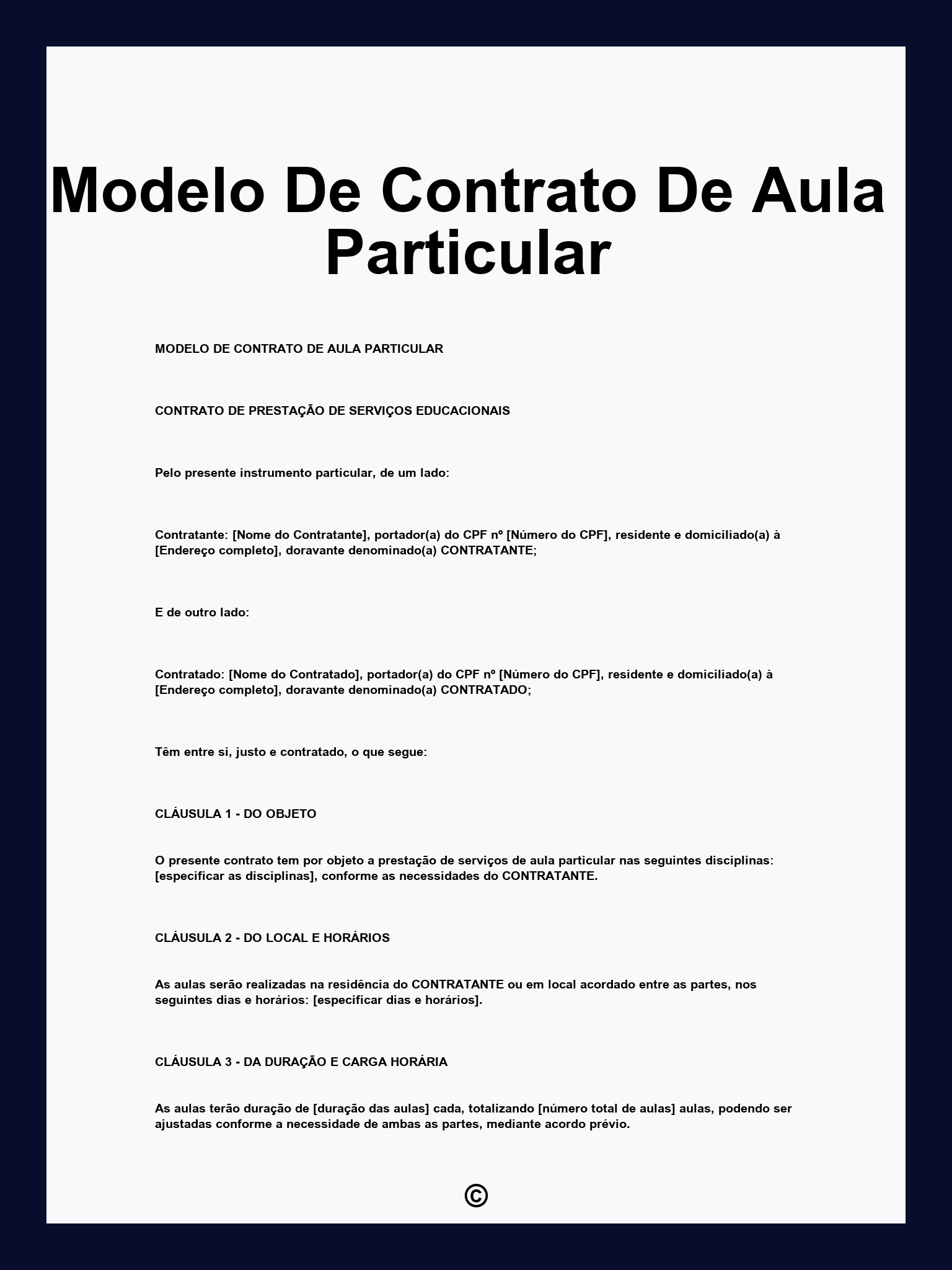Modelo De Contrato De Aula Particular