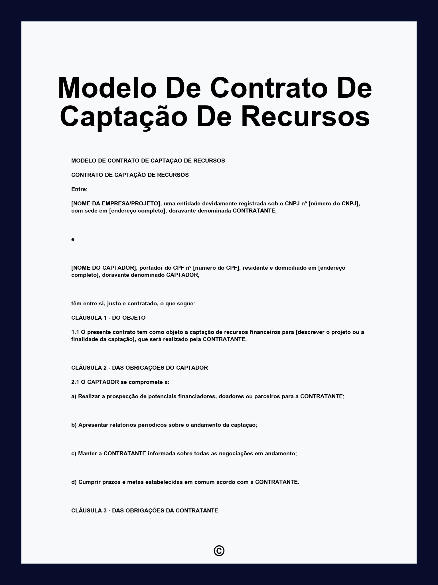 Modelo De Contrato De Captação De Recursos