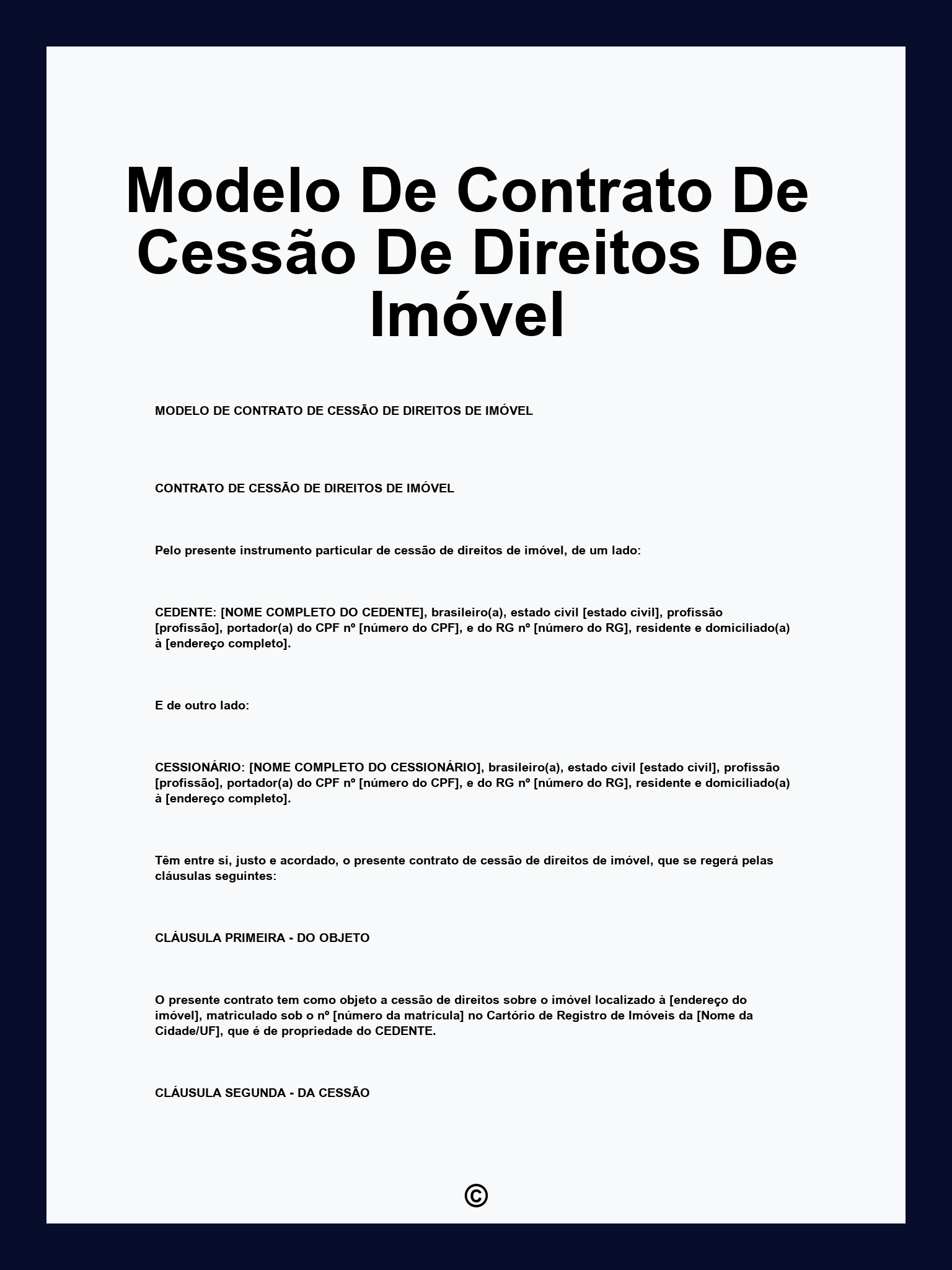 Modelo De Contrato De Cessão De Direitos De Imóvel