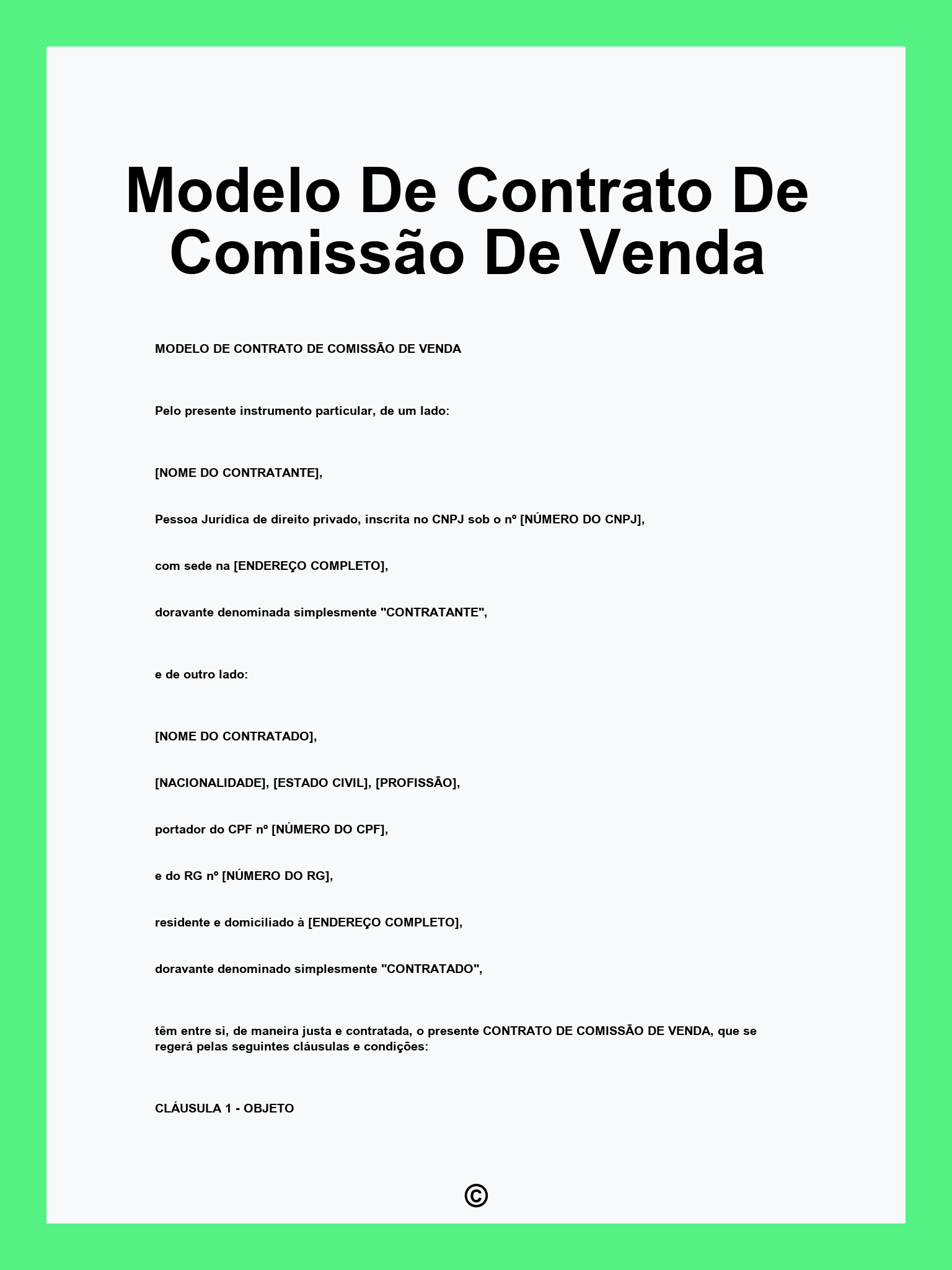 Modelo De Contrato De Comissão De Venda