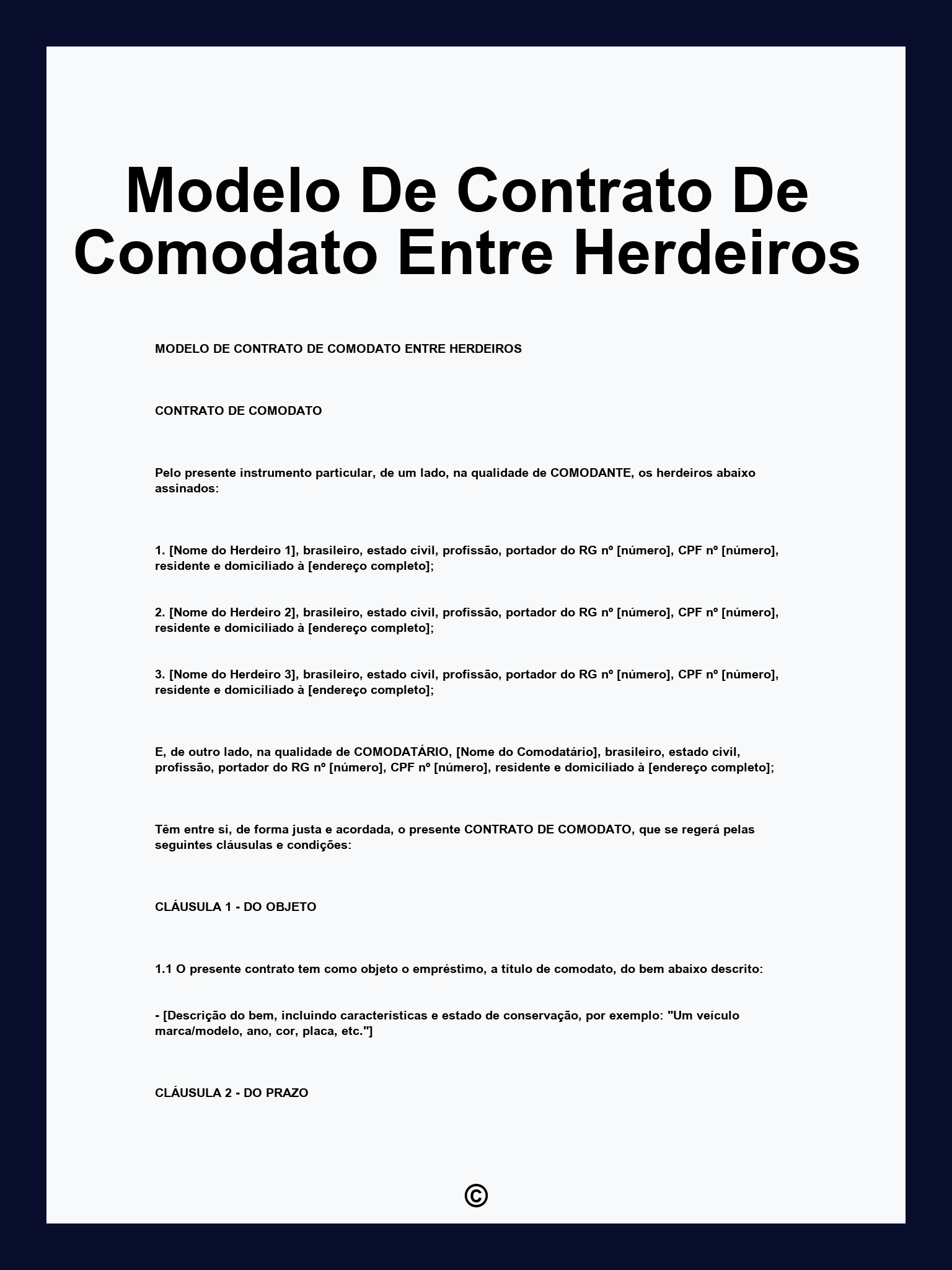 Modelo De Contrato De Comodato Entre Herdeiros