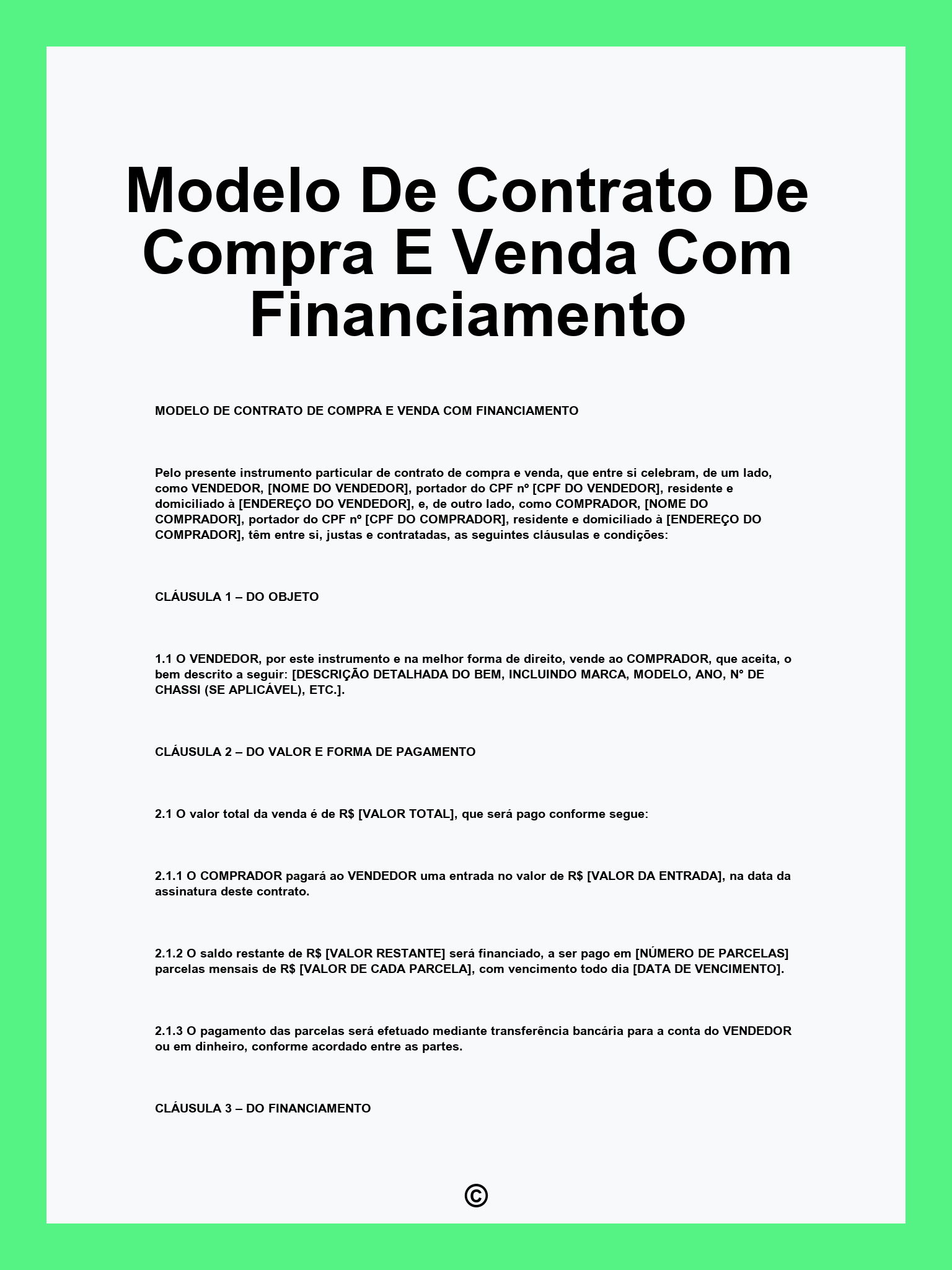Modelo De Contrato De Compra E Venda Com Financiamento