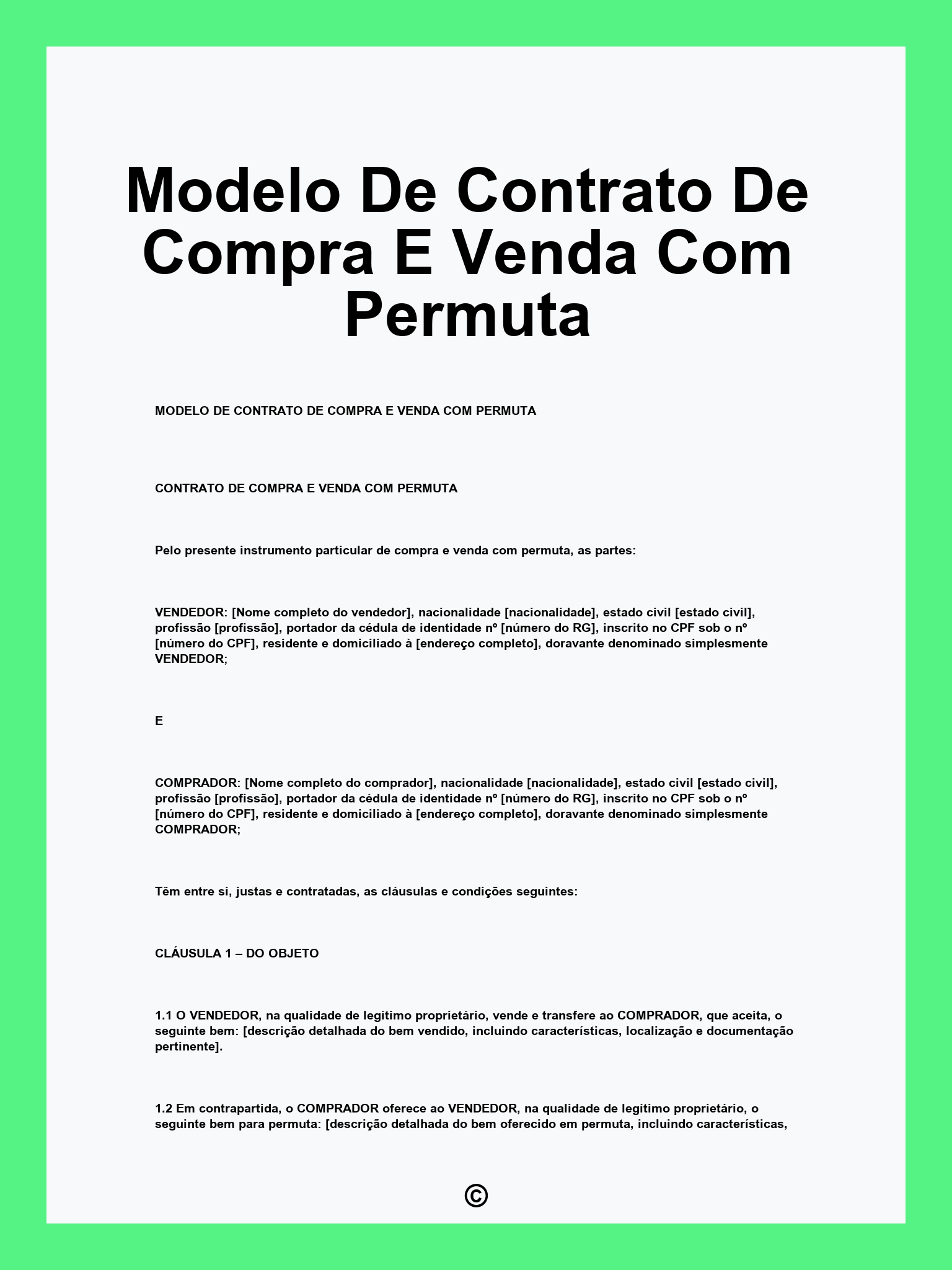 Modelo De Contrato De Compra E Venda Com Permuta