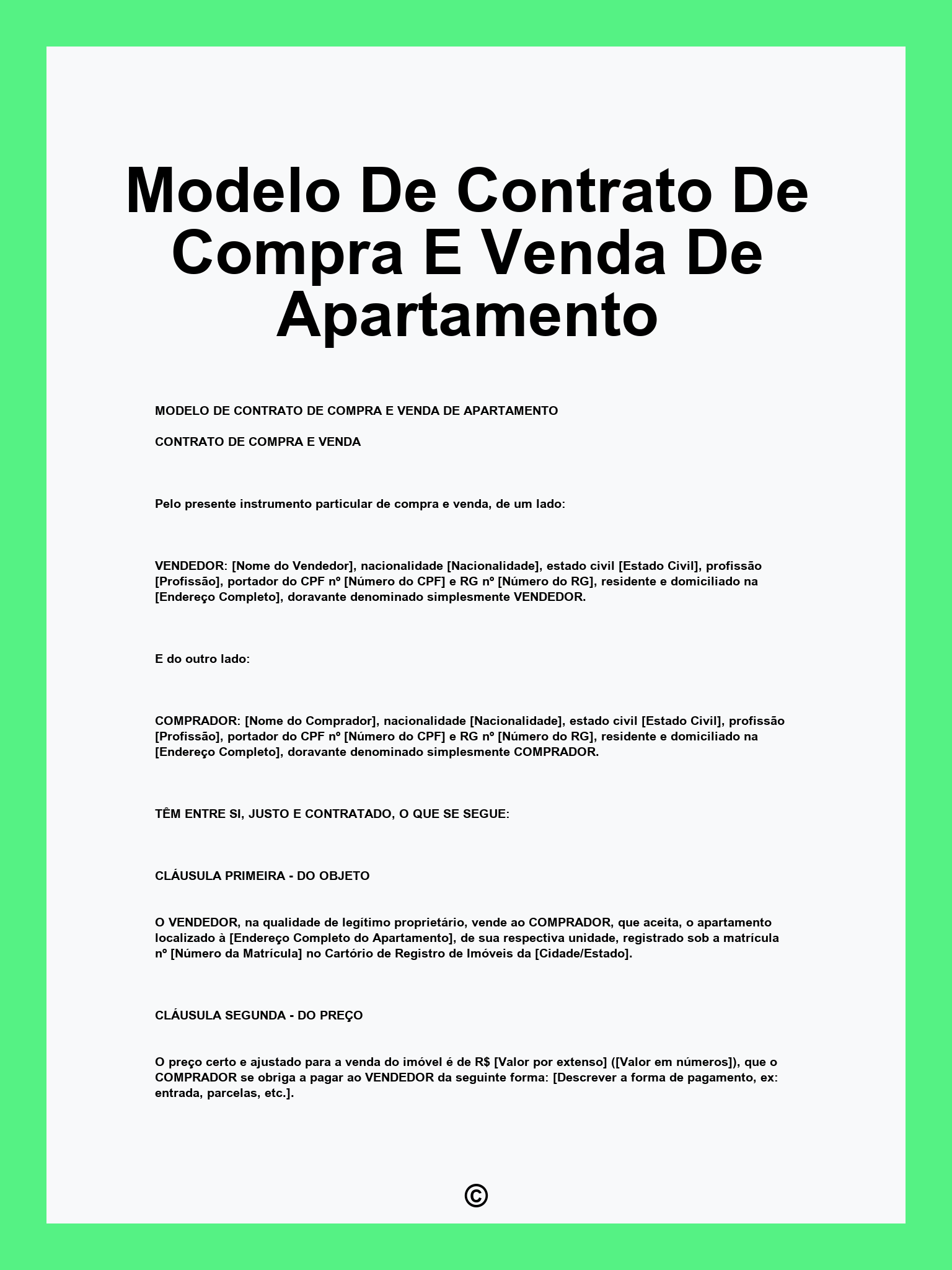 Modelo De Contrato De Compra E Venda De Apartamento