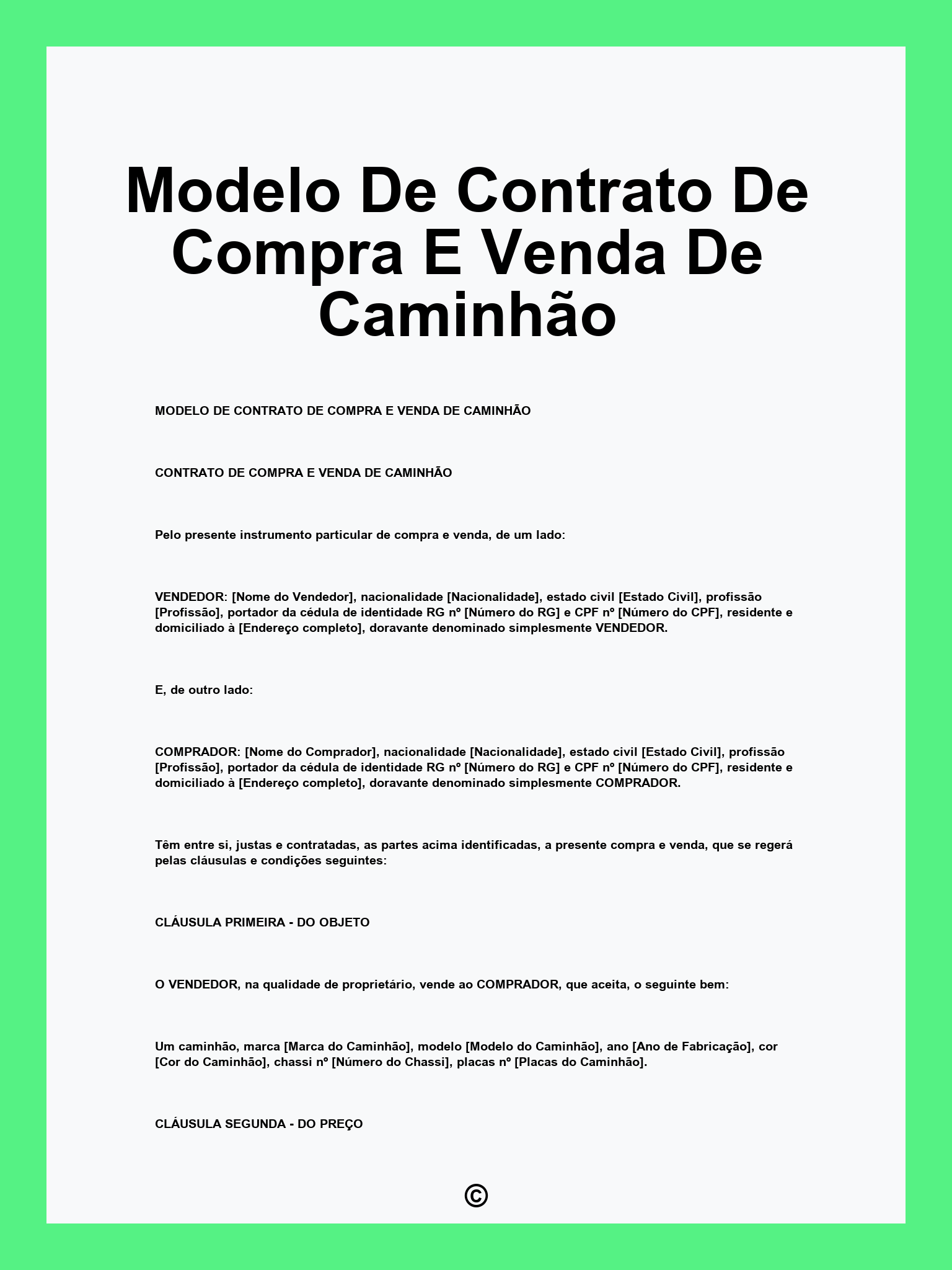 Modelo De Contrato De Compra E Venda De Caminhão